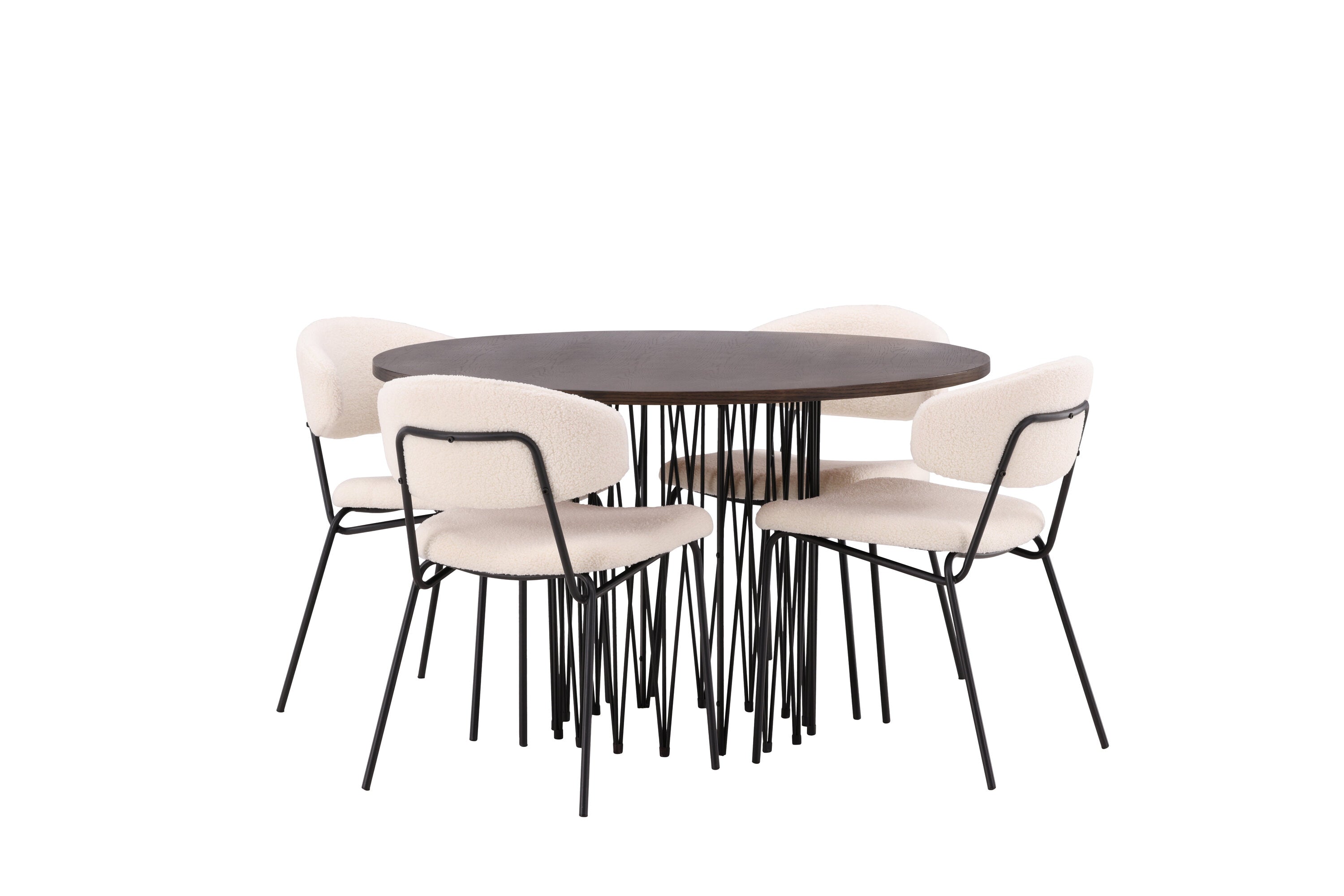 Essgruppe Esstisch Stone ⌀120cm mit Stühlen Chico - Weiß - Venture Home - le canapé