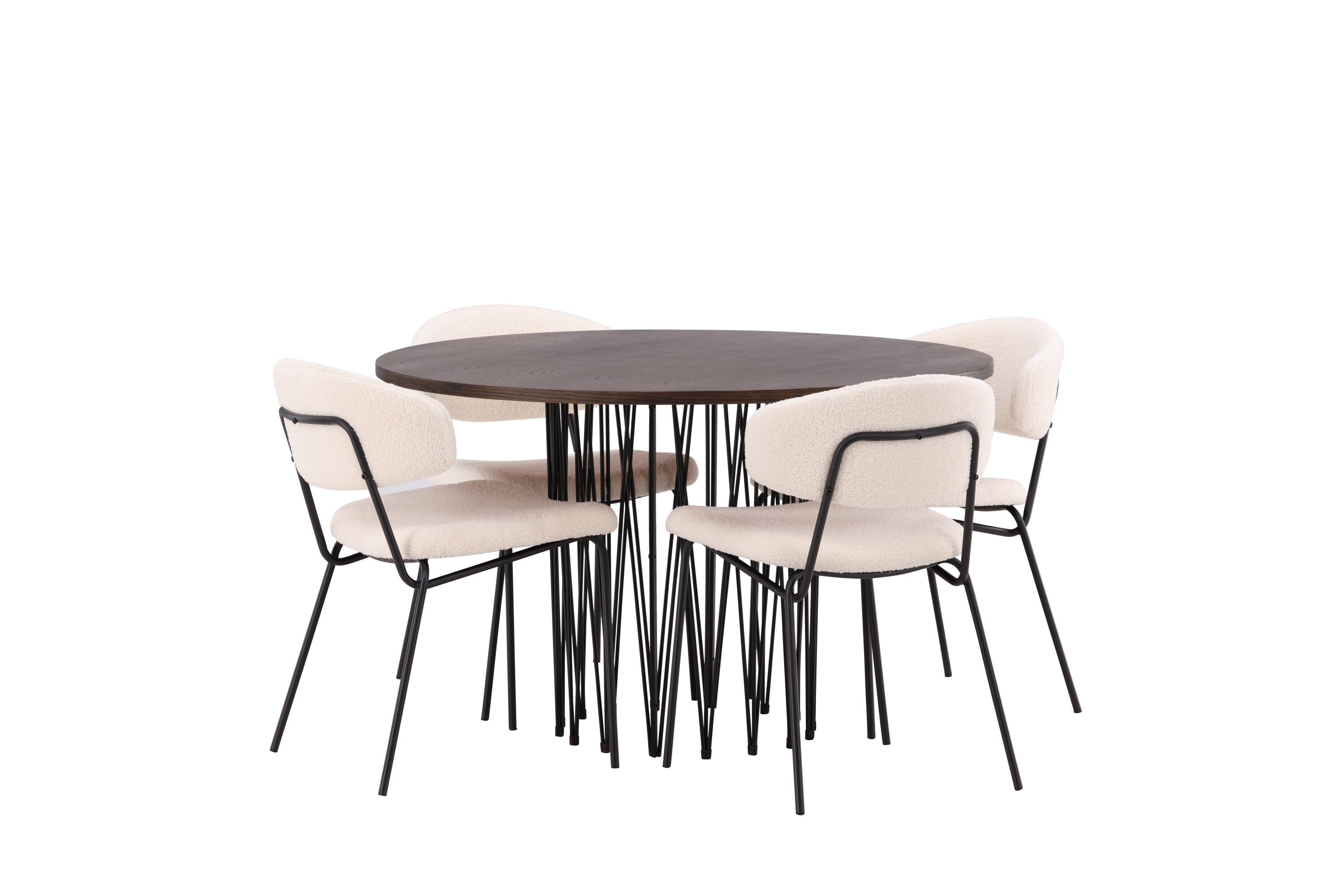 Essgruppe Esstisch Stone ⌀120cm mit Stühlen Chico - Weiß - Venture Home - le canapé