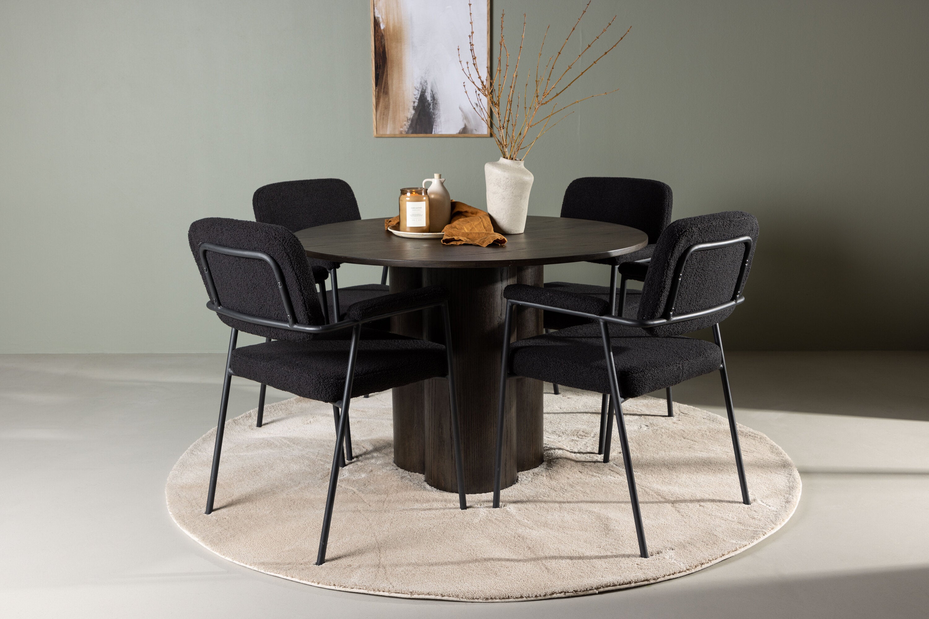 Essgruppe Esstisch Olivia Ø110cm mit Stühlen Yesterday - Schwarz - Venture Home - le canapé