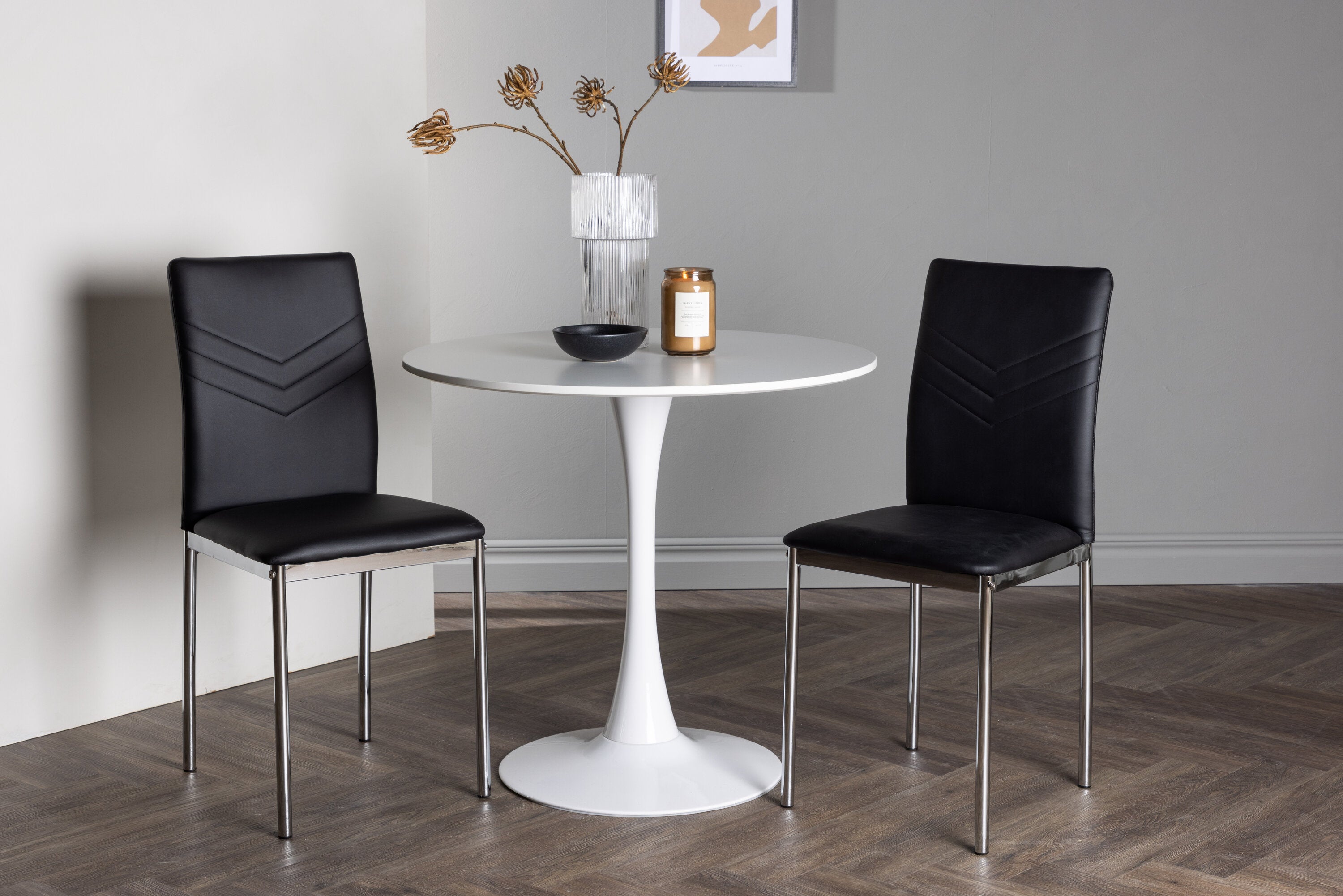 Essgruppe Esstisch Hamden ⌀80 mit Stühlen Lily mit Kunstledersitz - Schwarz - Venture Home - le canapé