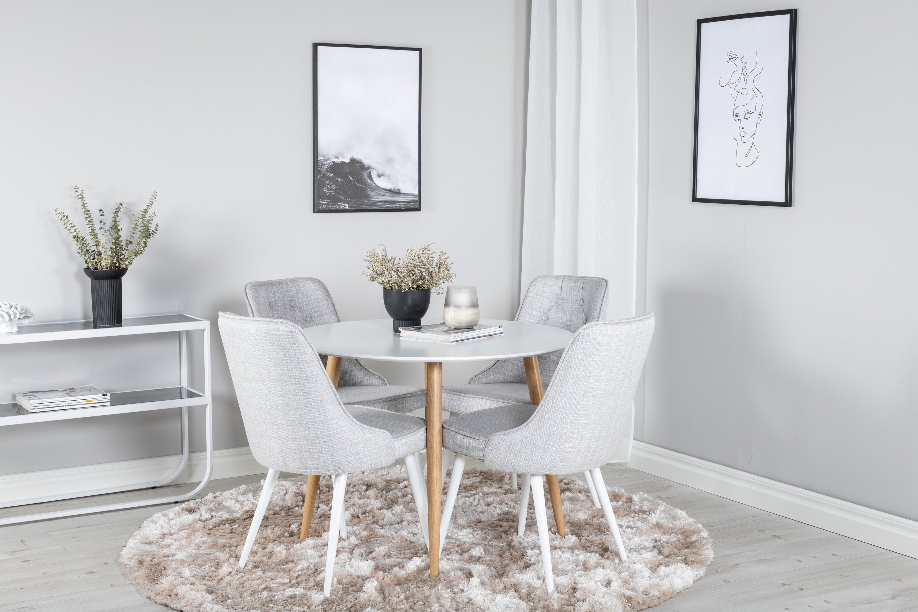 Essgruppe Esstisch Plaza Ø100cm mit Stühlen Samt Deluxe - Grau - Venture Home - le canapé