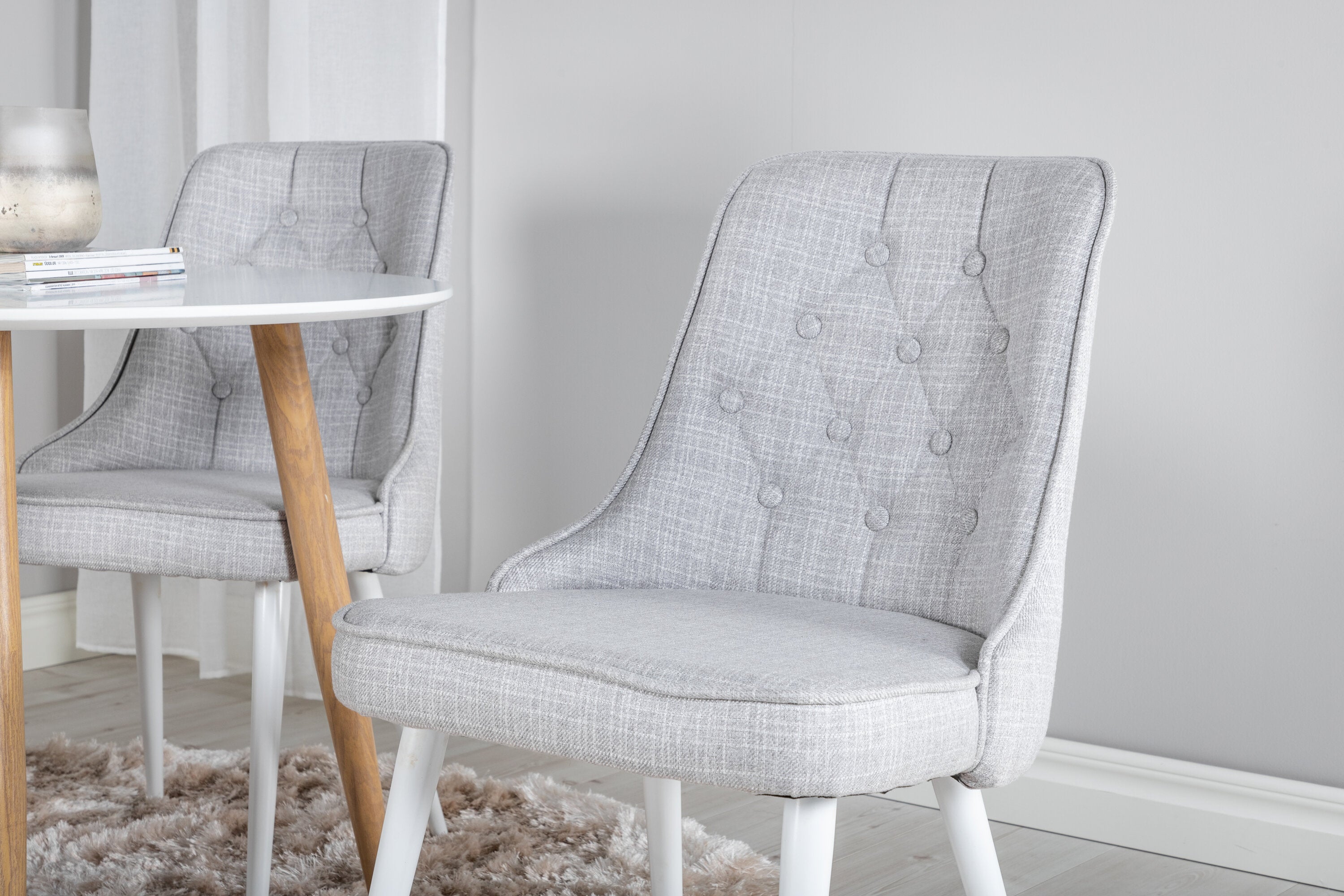 Essgruppe Esstisch Plaza Ø100cm mit Stühlen Samt Deluxe - Grau - Venture Home - le canapé