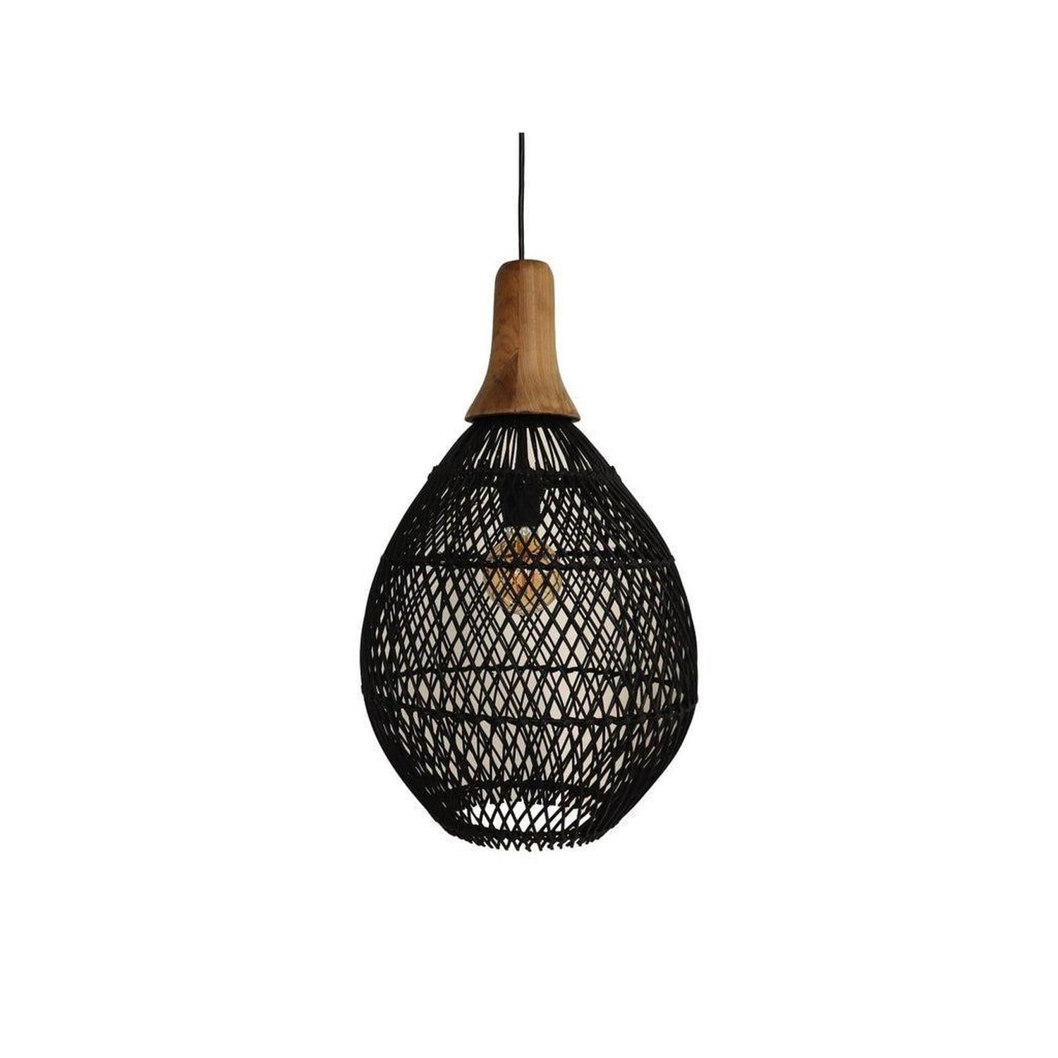Hängelampe aus Rattan & Teak – Schwarz/Natur-Hängelampe-HSM Collection-le canapé