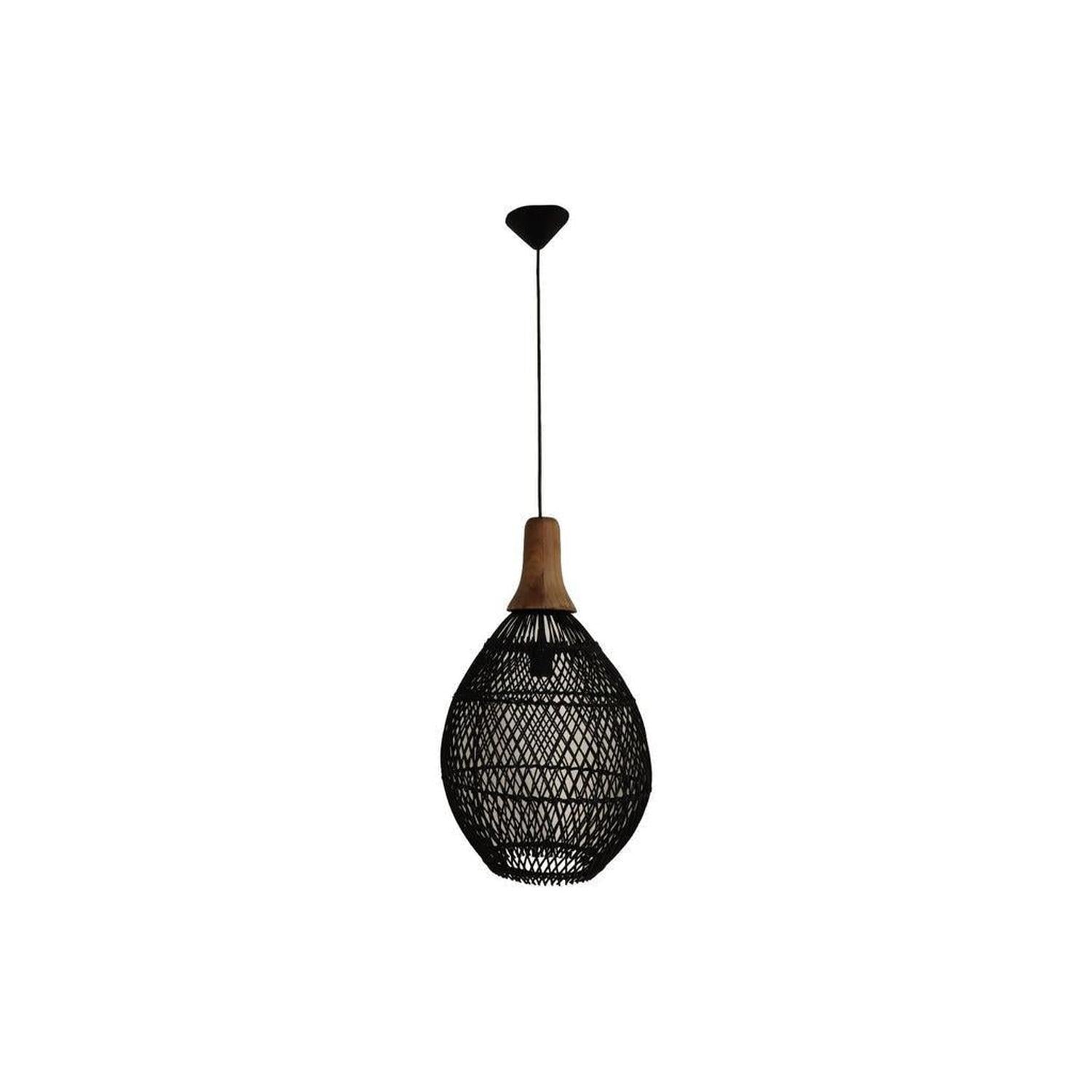 Hängelampe aus Rattan & Teak – Schwarz/Natur-Hängelampe-HSM Collection-le canapé