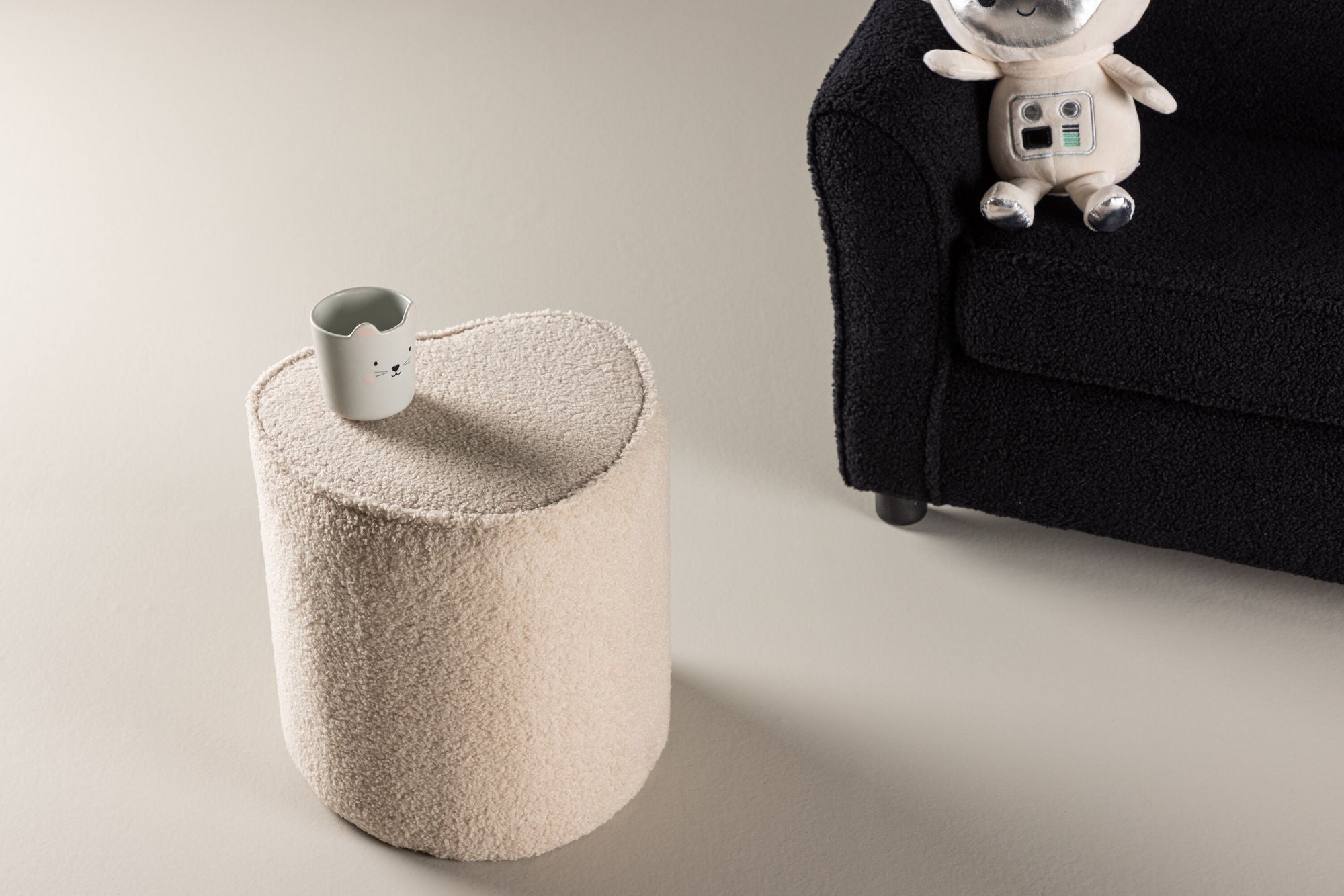 Kinder Hocker Pouf als Herz aus Teddy - Bouclé - Beige (FSC 100%)Pouf