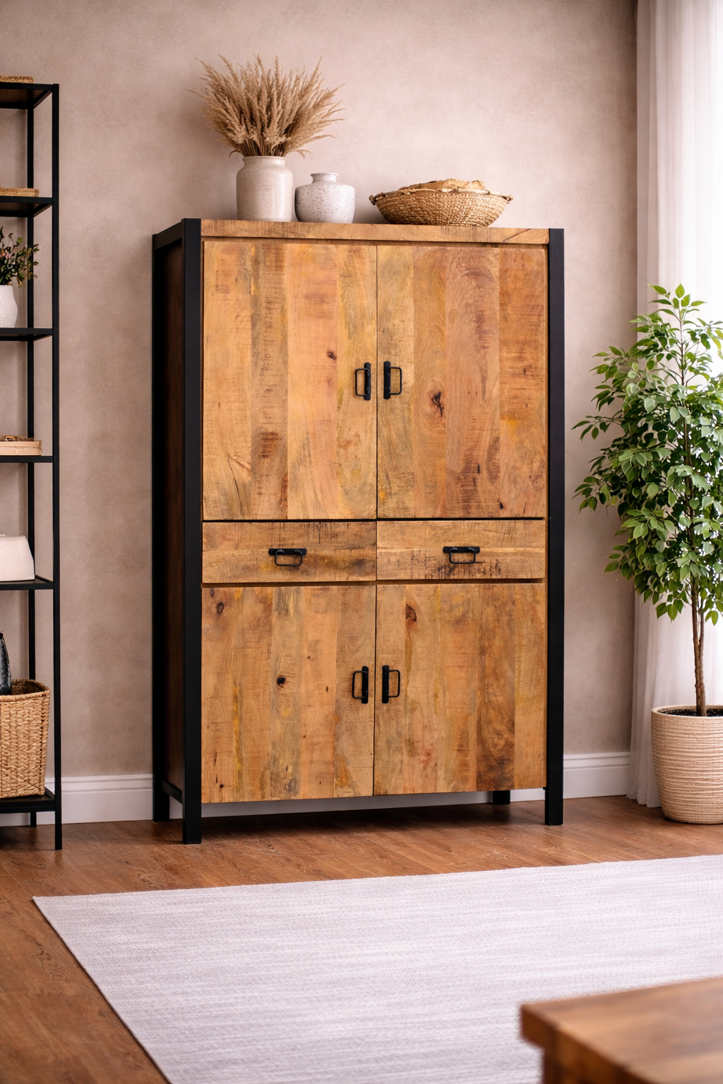 Highboard Britt aus Mangoholz 180cm - Hellbraun-Highboards-Benoa-le canapé