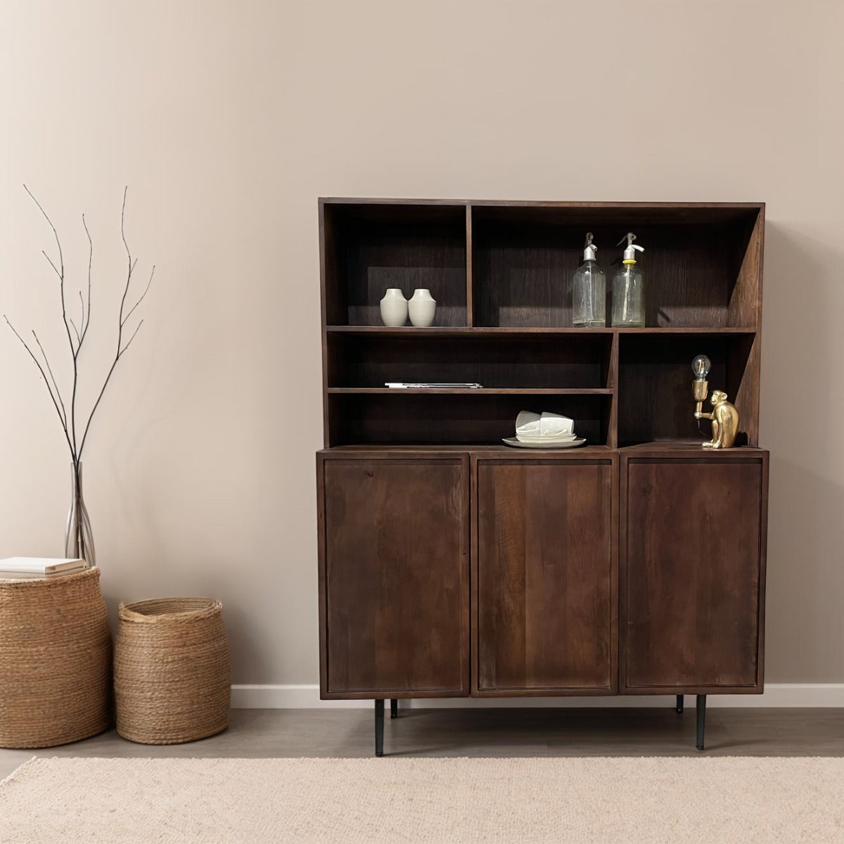 Highboard Elan aus Mangoholz 135cm - Dunkelbraun-Highboards-Livingfurn-le canapé