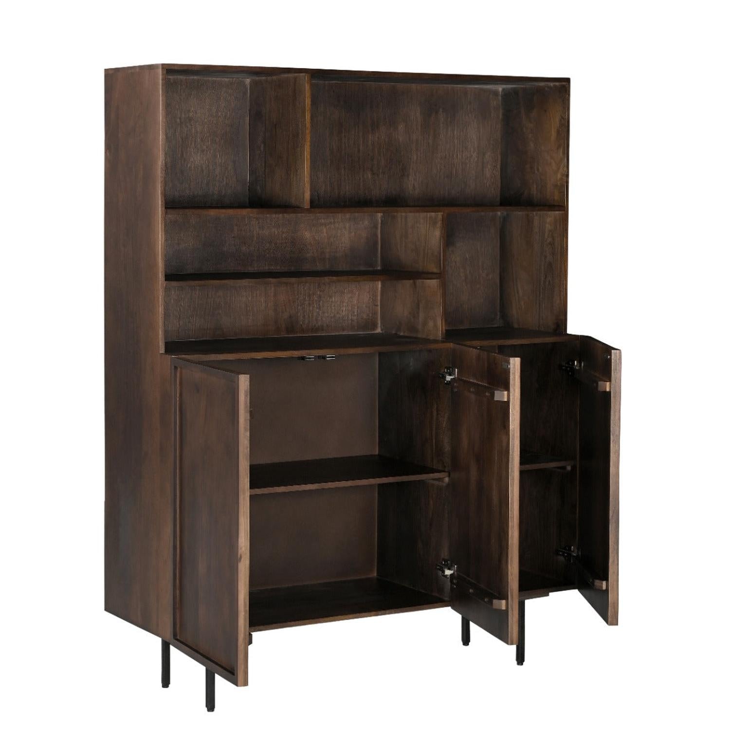 Highboard Elan aus Mangoholz 135cm - Dunkelbraun-Highboards-Livingfurn-le canapé
