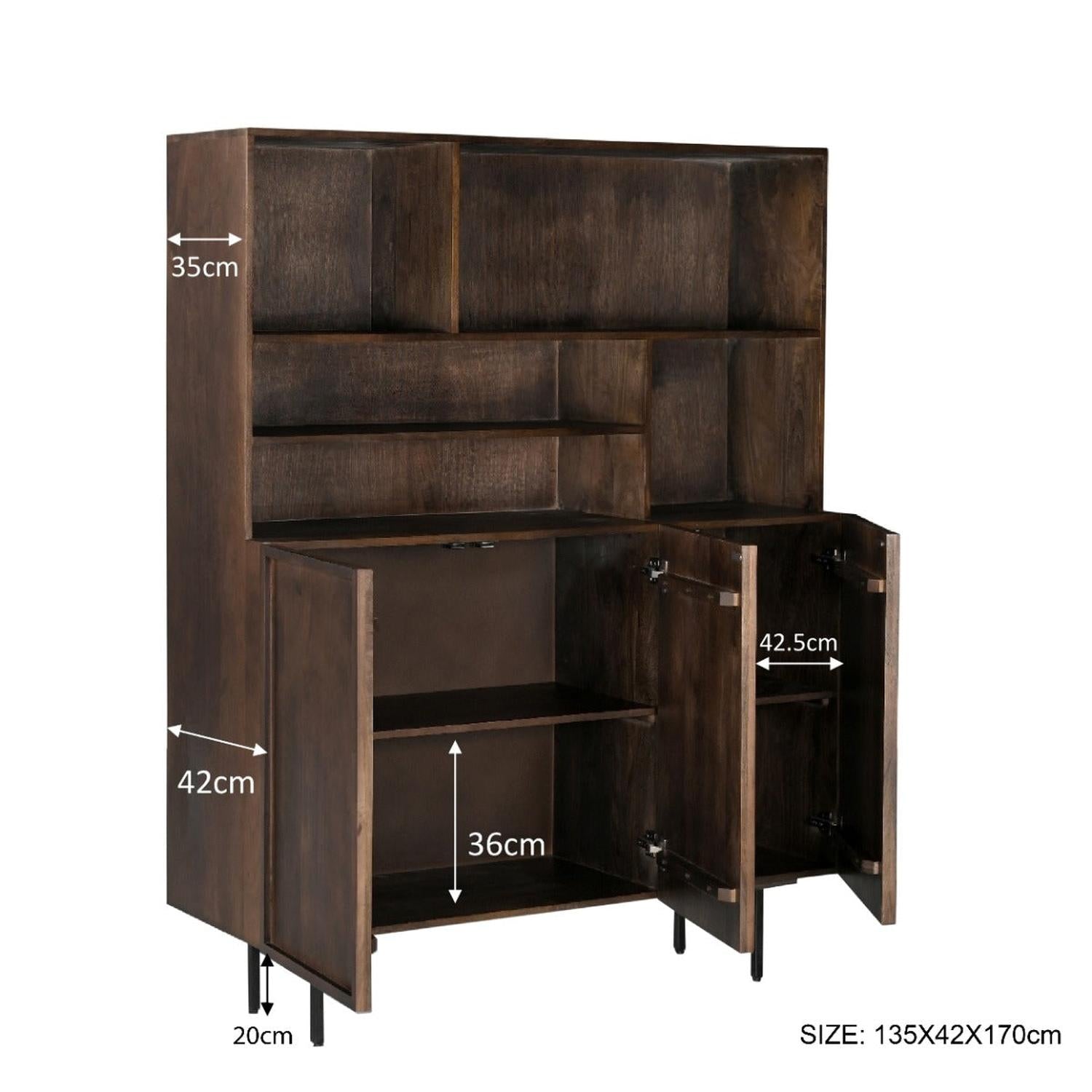 Highboard Elan aus Mangoholz 135cm - Dunkelbraun-Highboards-Livingfurn-le canapé