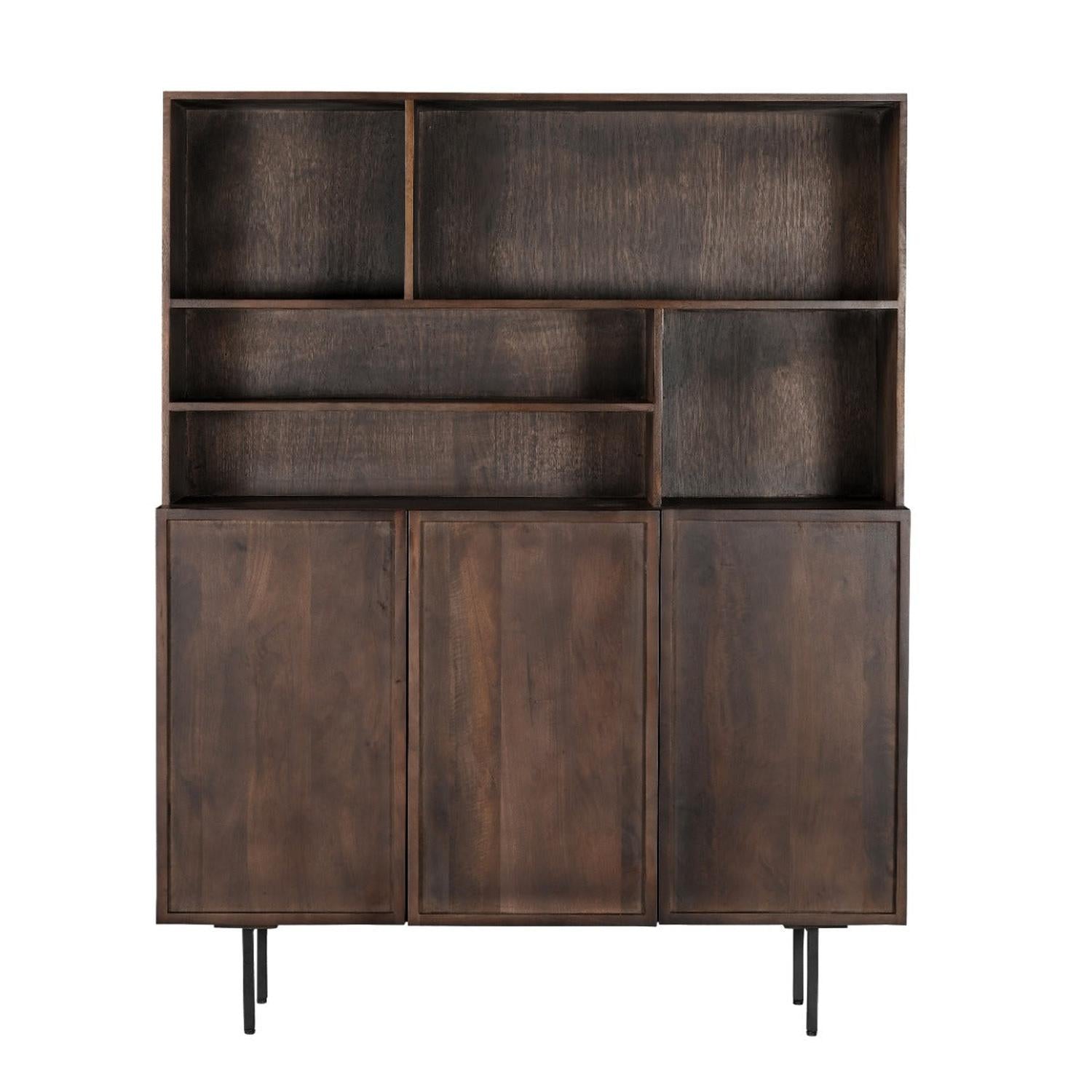 Highboard Elan aus Mangoholz 135cm - Dunkelbraun-Highboards-Livingfurn-le canapé