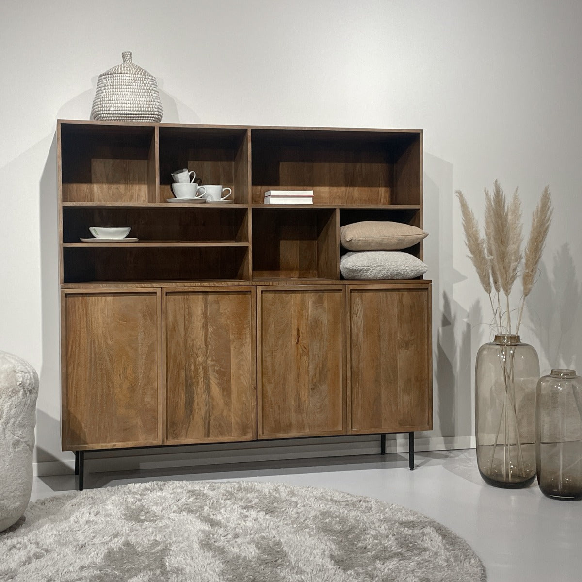 Highboard Elan aus Mangoholz 180cm - Braun-Highboards-Livingfurn-le canapé