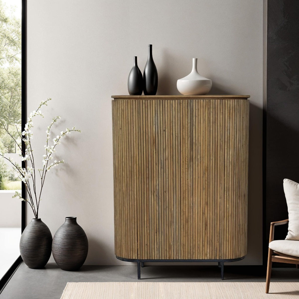 Highboard Lausanne aus Teakholz 151cm - Braun-Highboards-Livingfurn-le canapé