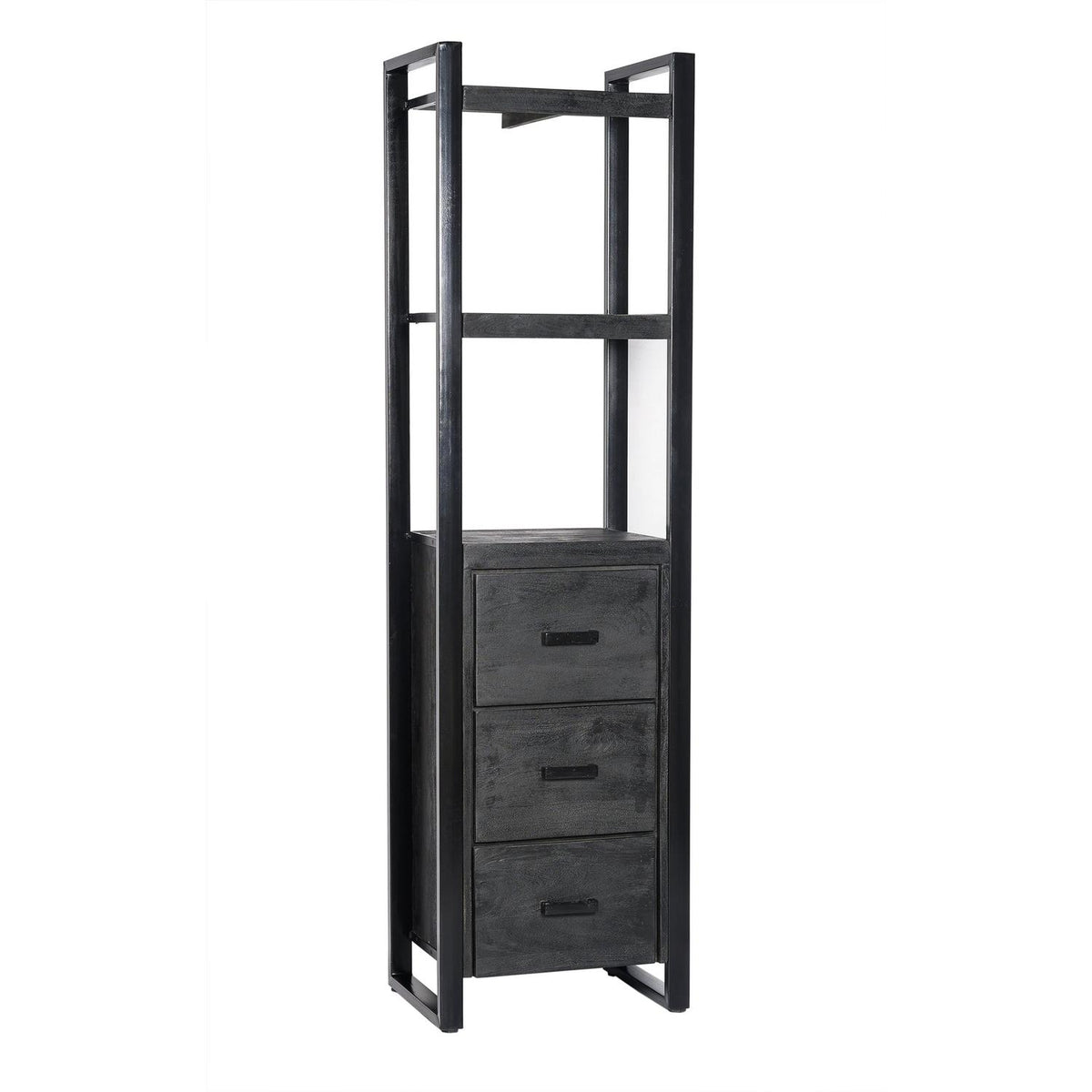 Highboard Norris 200cm aus Massivholz mit 3 Schubladen - Schwarz-Highboards-Livingfurn-le canapé