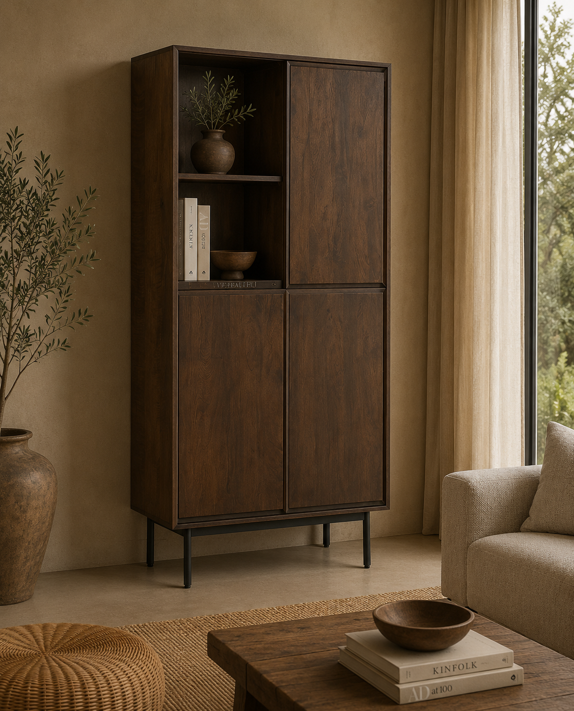 Highboard Ravenstein 170cm aus Mangoholz - Dunkelbraun-Highboards-Livingfurn-le canapé