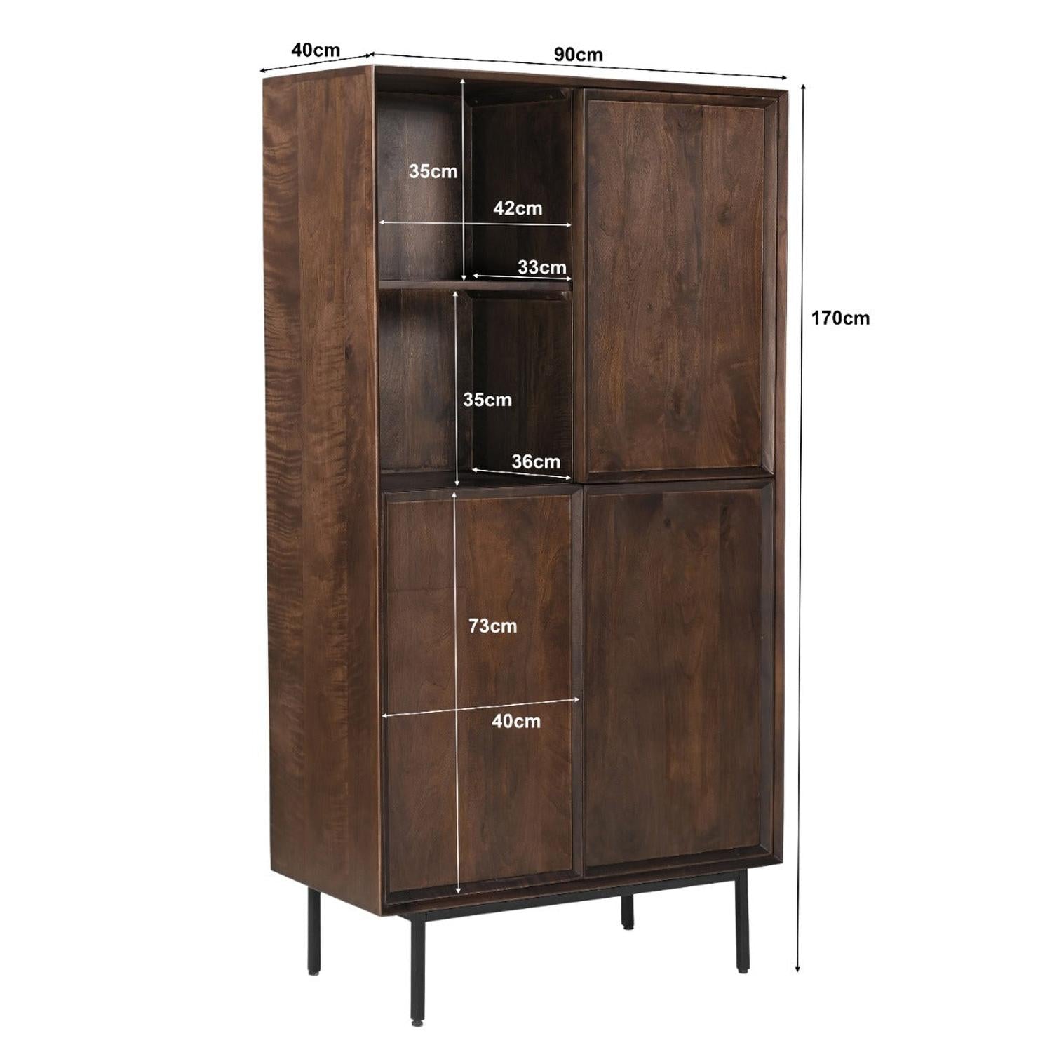Highboard Ravenstein 170cm aus Mangoholz - Dunkelbraun-Highboards-Livingfurn-le canapé