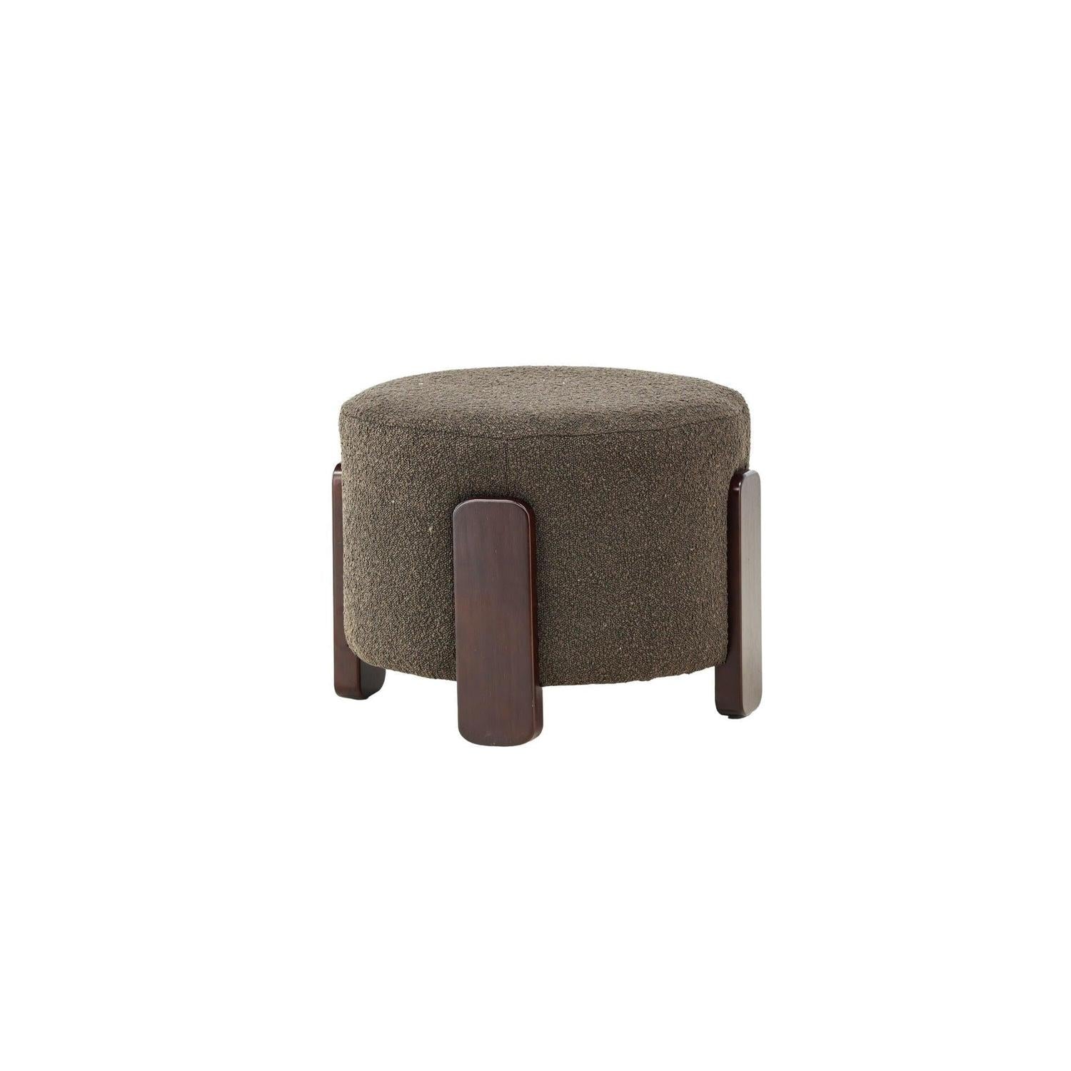 Hocker Coffey aus Bouclé mit Holz-Füßen Ø50cm - Dunkelgrün-Hocker-Venture Home-le canapé