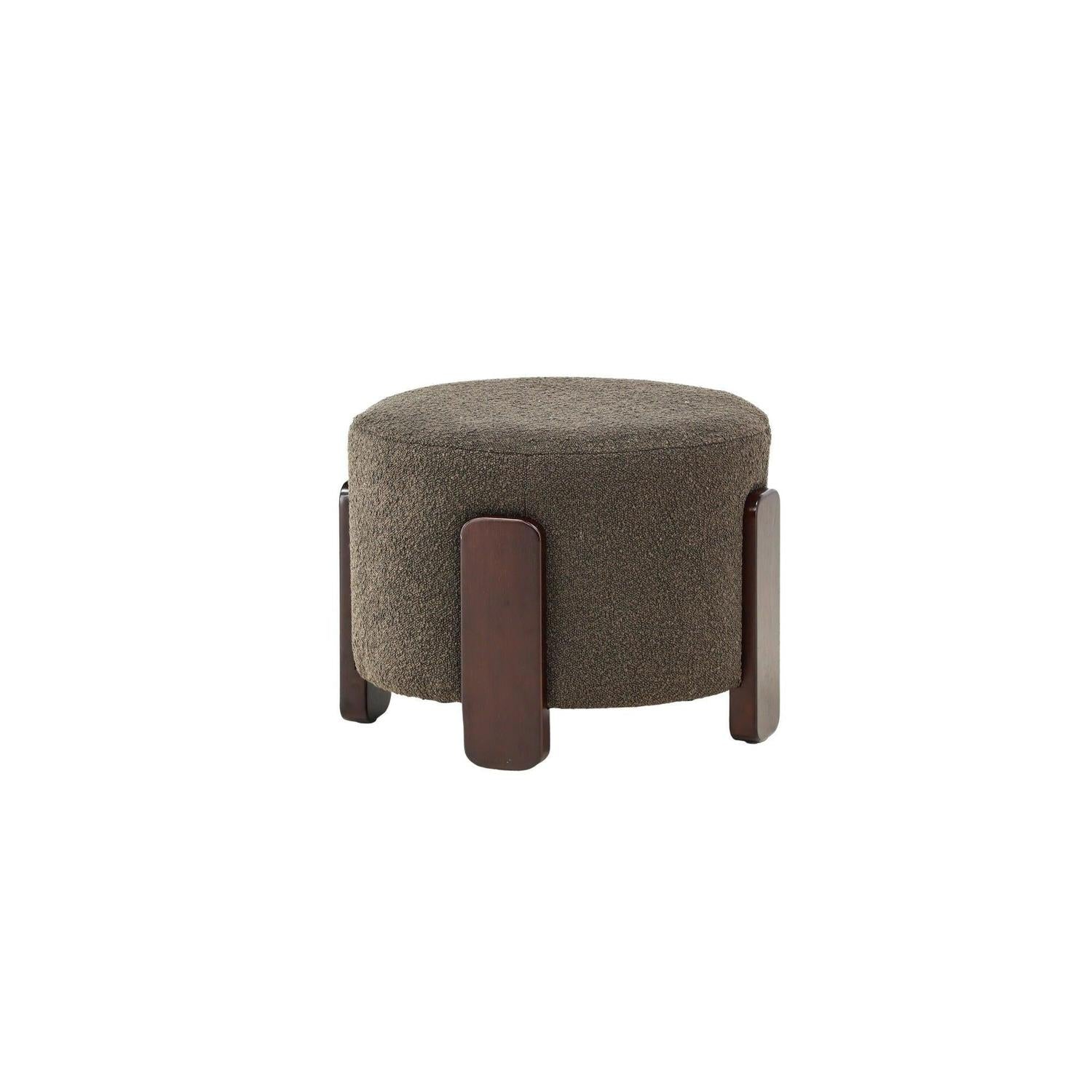 Hocker Coffey aus Bouclé mit Holz-Füßen Ø50cm - Dunkelgrün-Hocker-Venture Home-le canapé