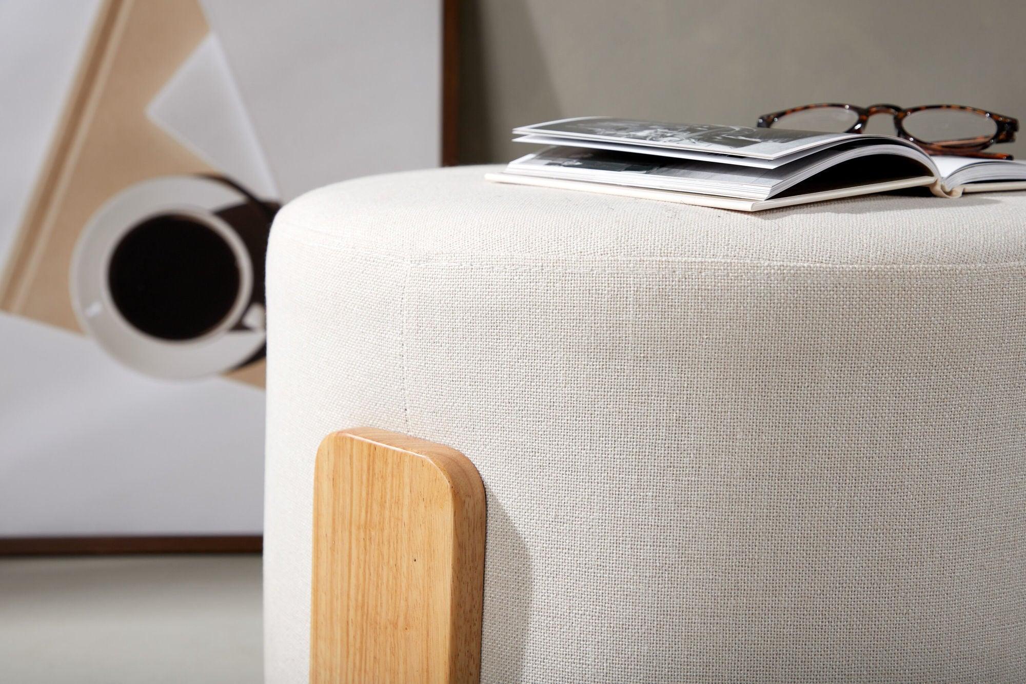 Hocker Coffey aus Leinen mit Holz-Füßen Ø50cm - Beige-Hocker-Venture Home-le canapé