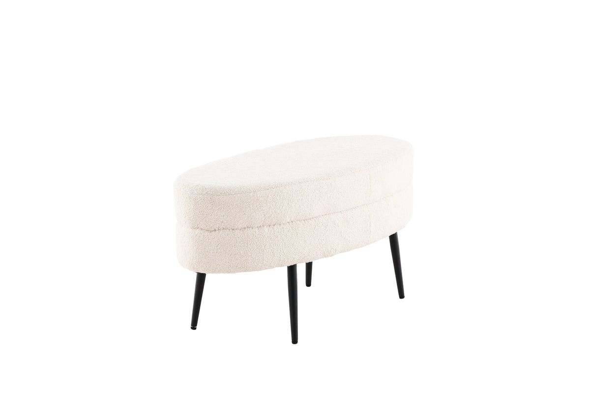 Hocker Otto 100cm aus Bouclé - Weiß-Polsterhocker-Venture Home-le canapé