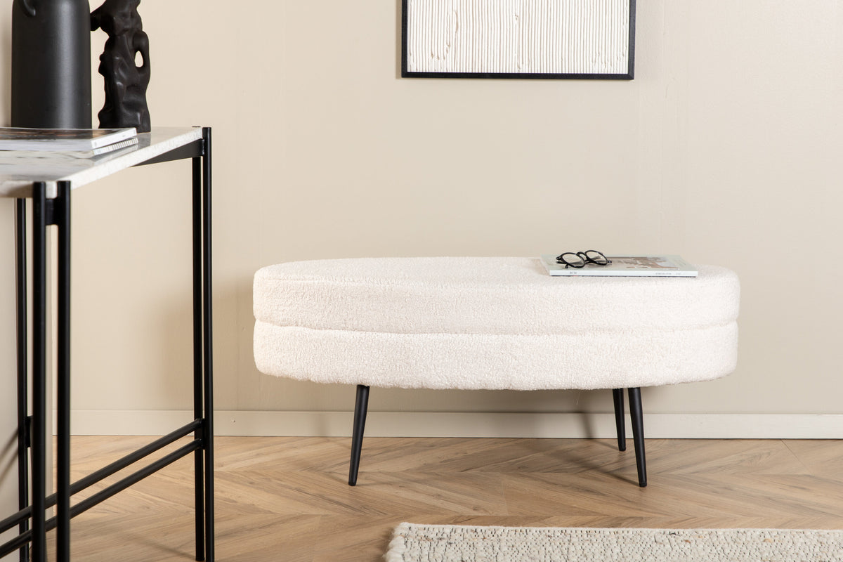 Hocker Otto 100cm aus Bouclé - Weiß-Polsterhocker-Venture Home-le canapé