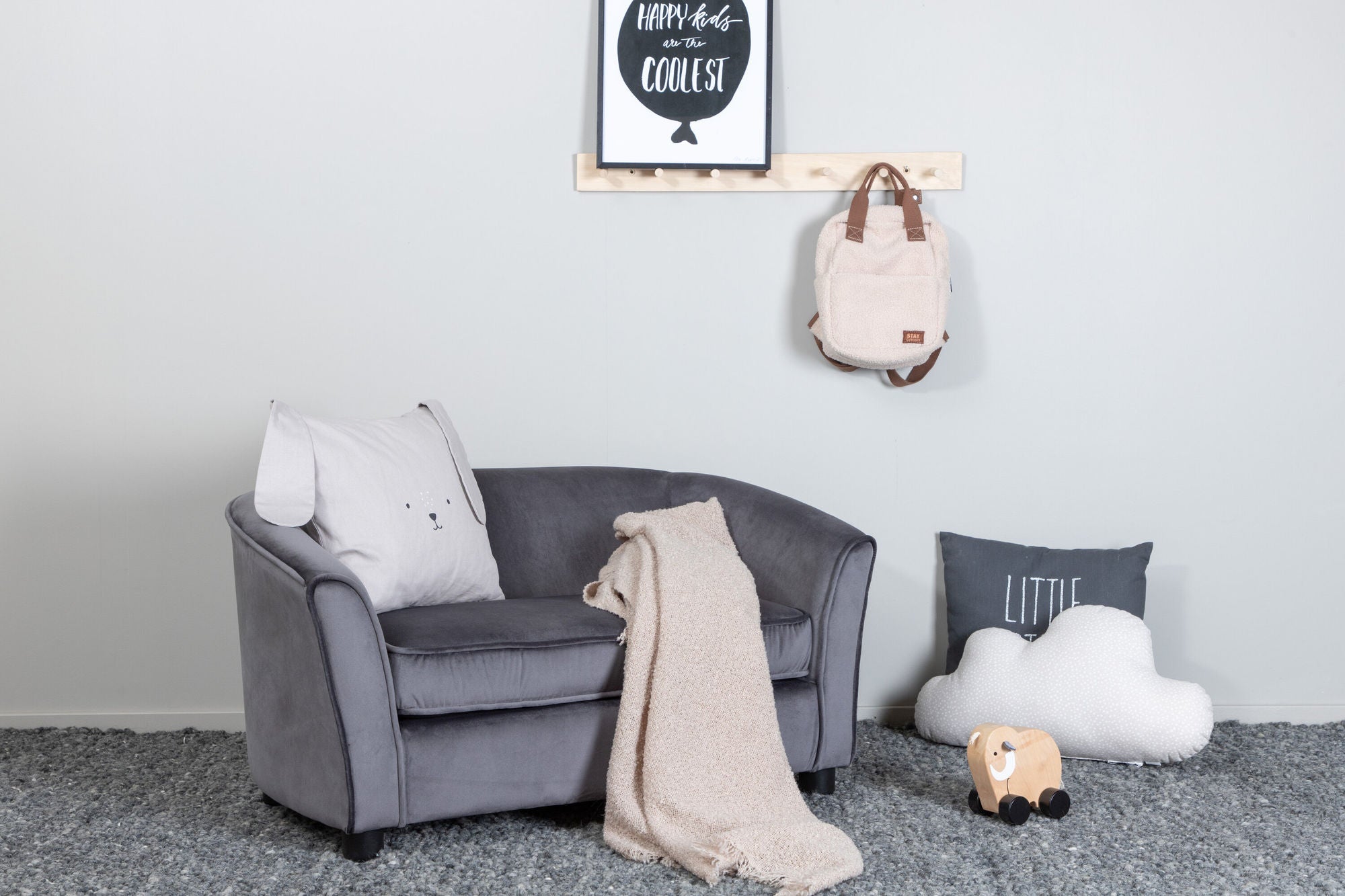 Kindersofa Måna aus Samt - DunkelgrauKindersofa