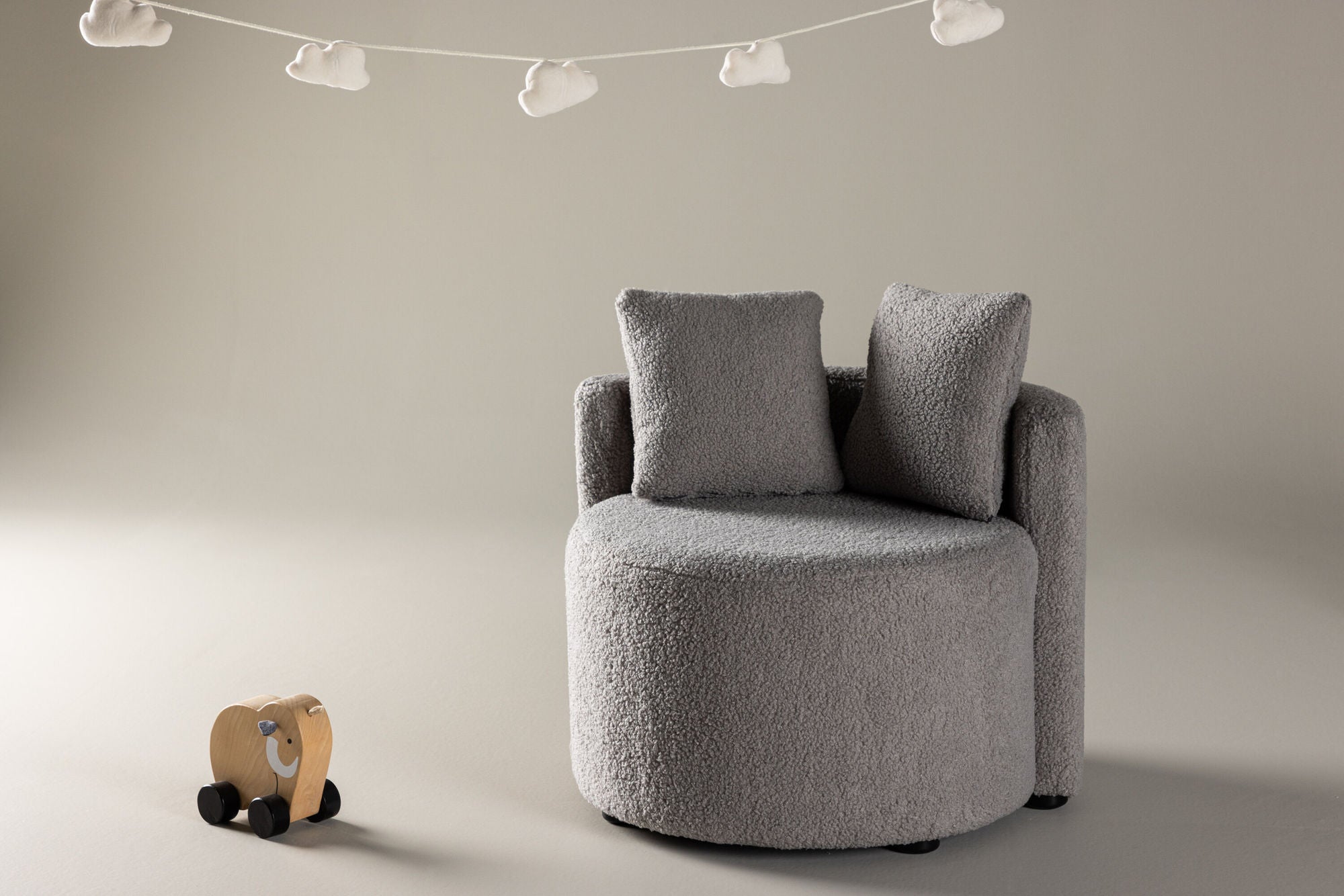 Kindersofa Kelso aus Teddystoff (Bouclé) - Grau (FSC 100%)Kindersofa