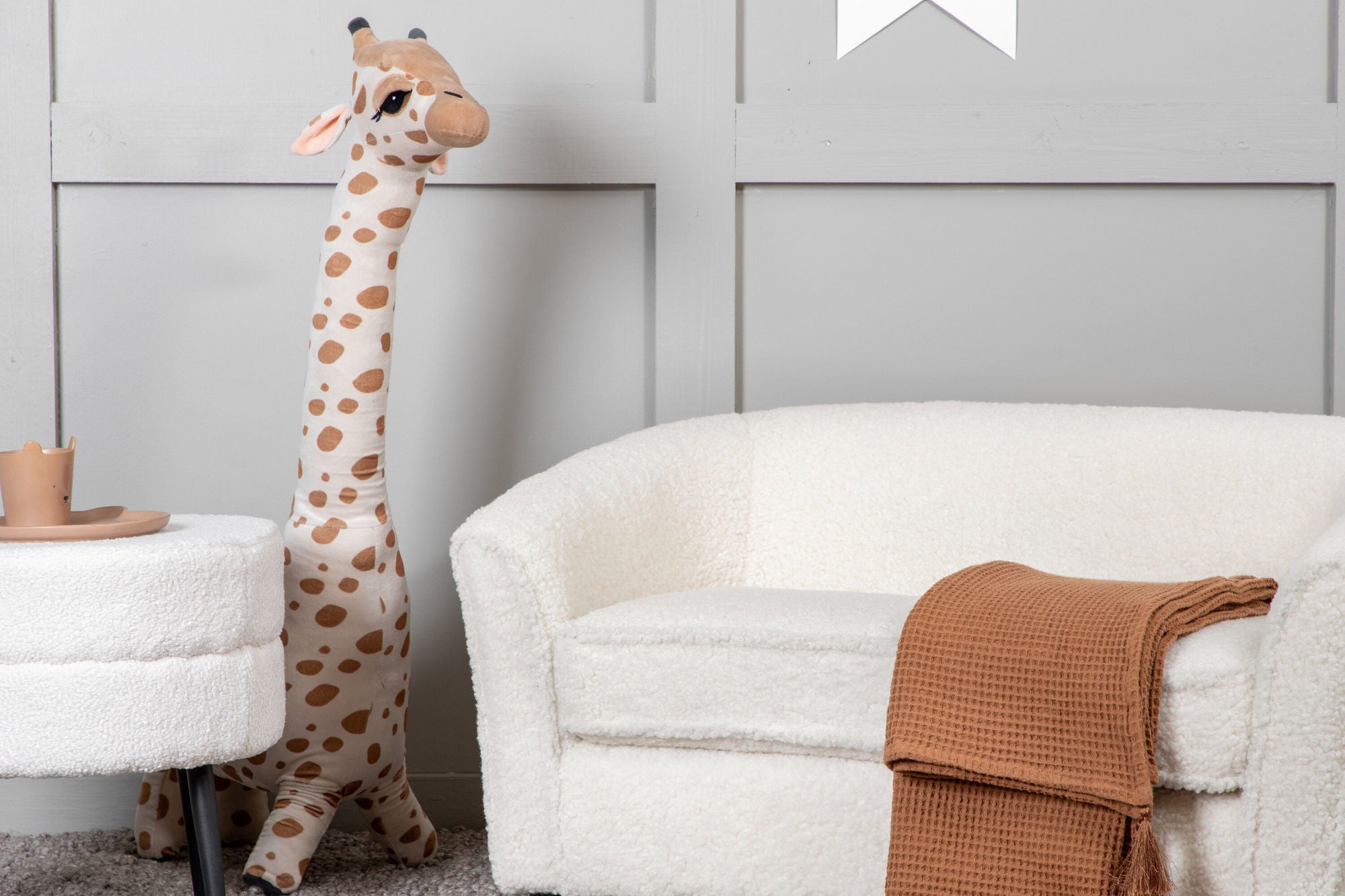 Kindersofa Måna aus Teddystoff (Bouclé) - WeißKindersofa
