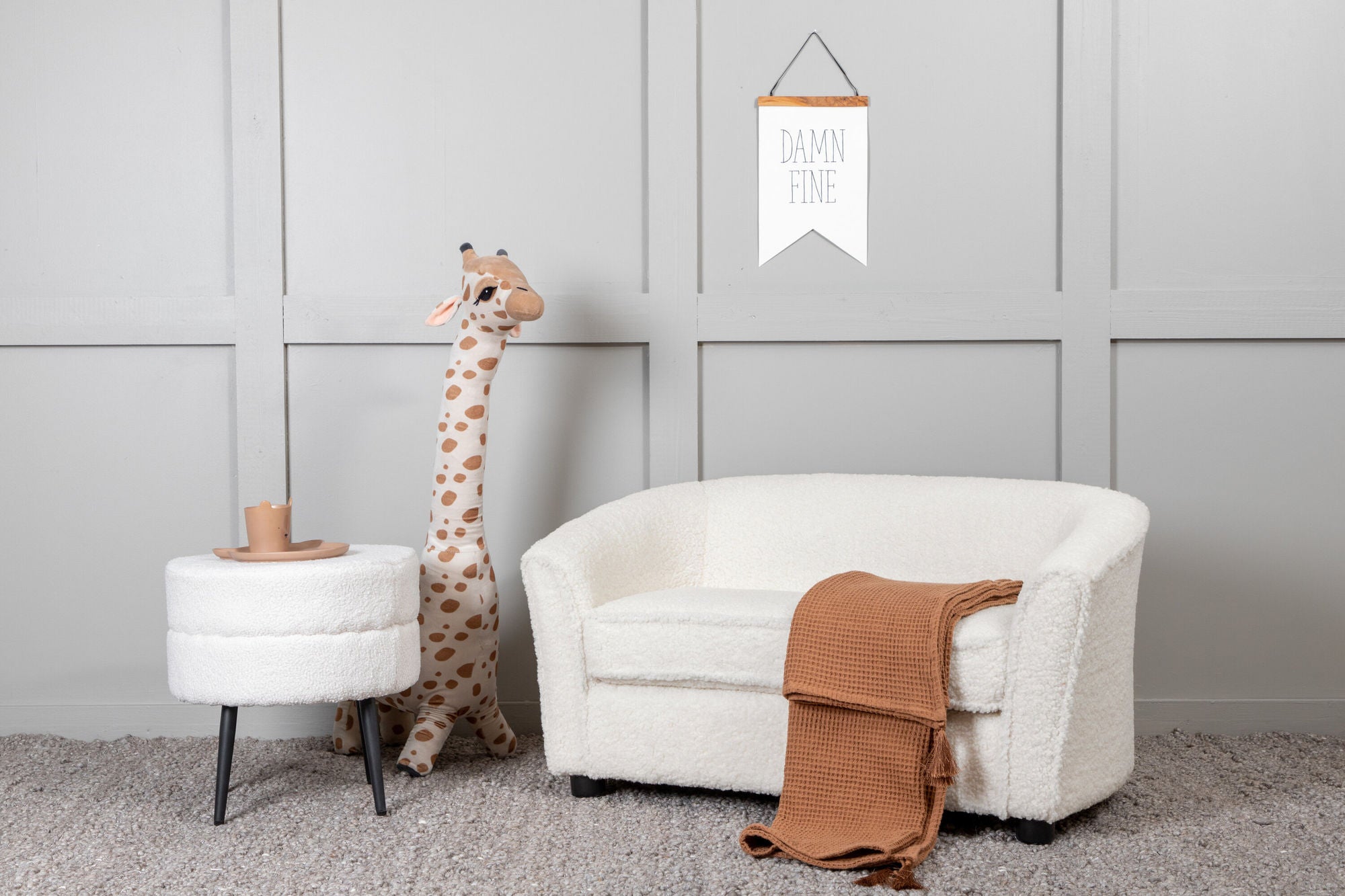 Kindersofa Måna aus Teddystoff (Bouclé) - WeißKindersofa