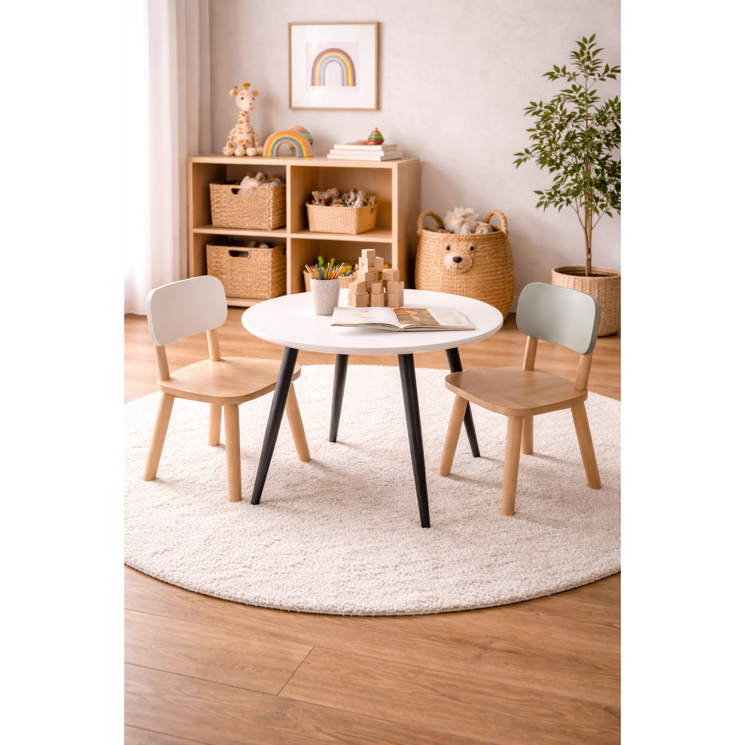 Kindertisch Plaza Ø60cm - Weiß/Schwarz-Kindertische-Venture Home-le canapé