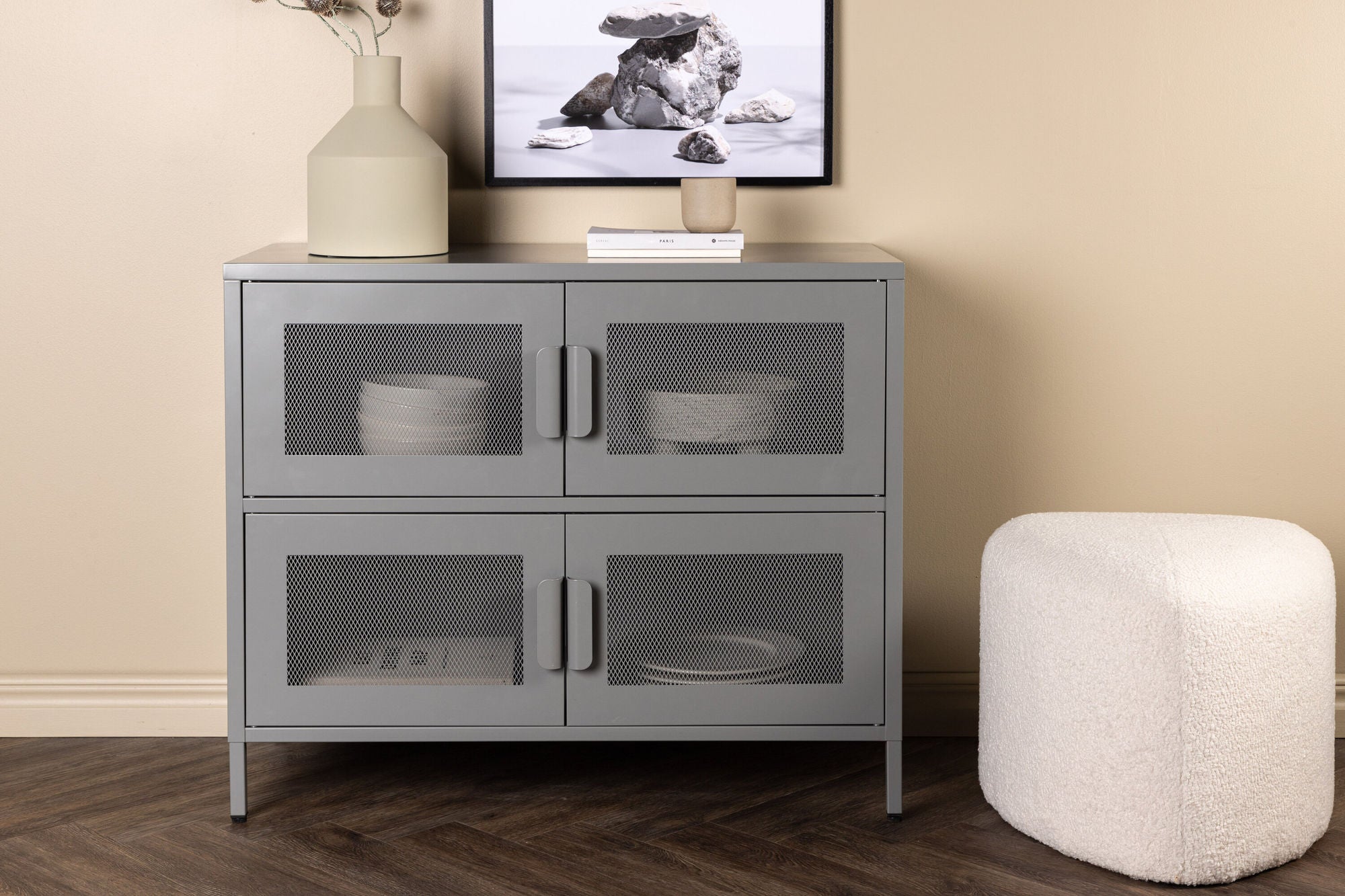 Kommode Nett 90cm mit Gittertüren - Hellgrau-Kommoden-Venture Home-le canapé