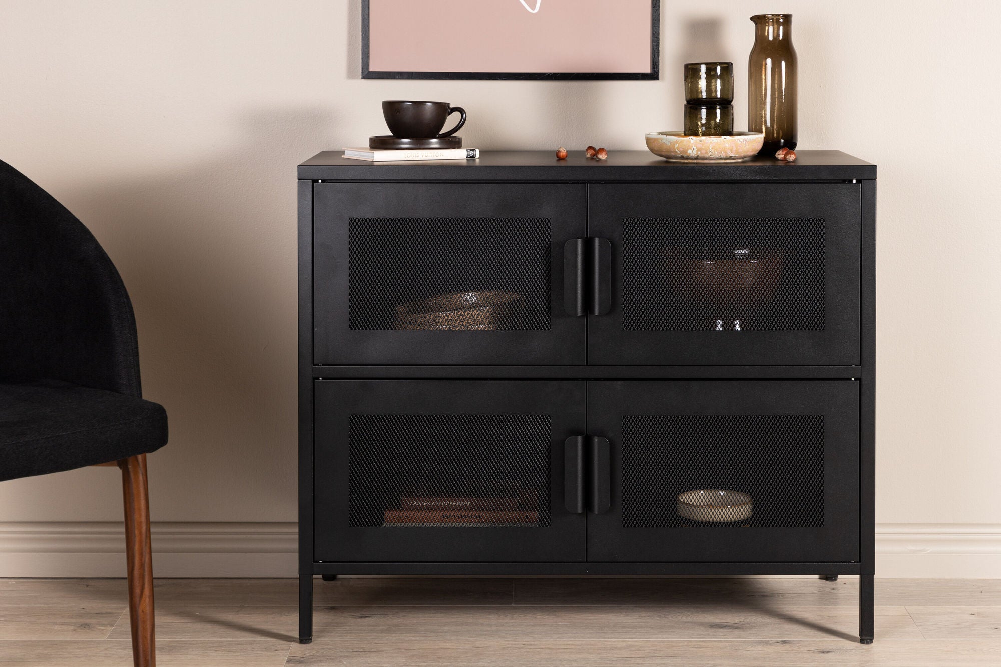 Kommode Nett 90cm mit Gittertüren - Schwarz-Kommoden-Venture Home-le canapé
