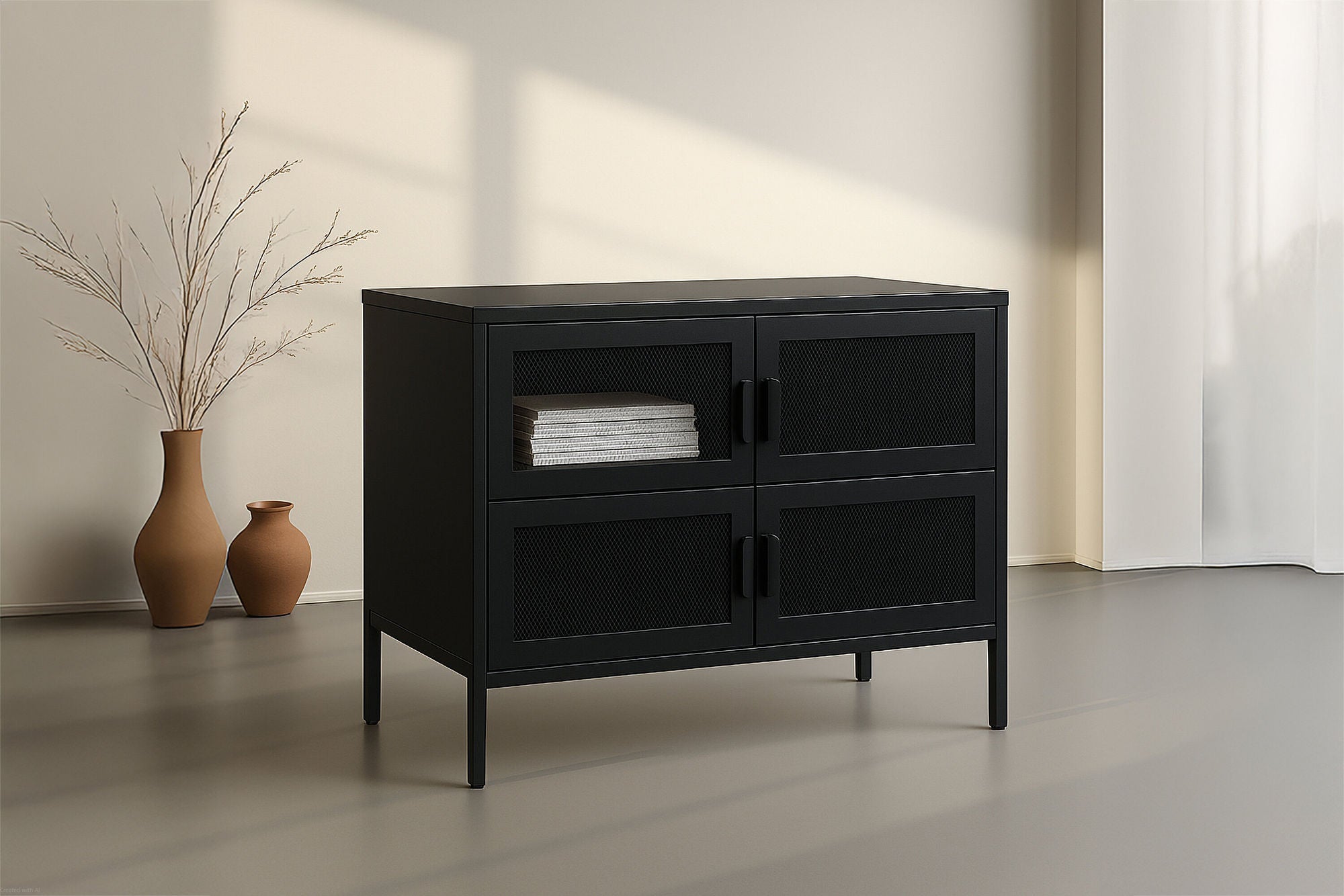 Kommode Nett 90cm mit Gittertüren - Schwarz-Kommoden-Venture Home-le canapé