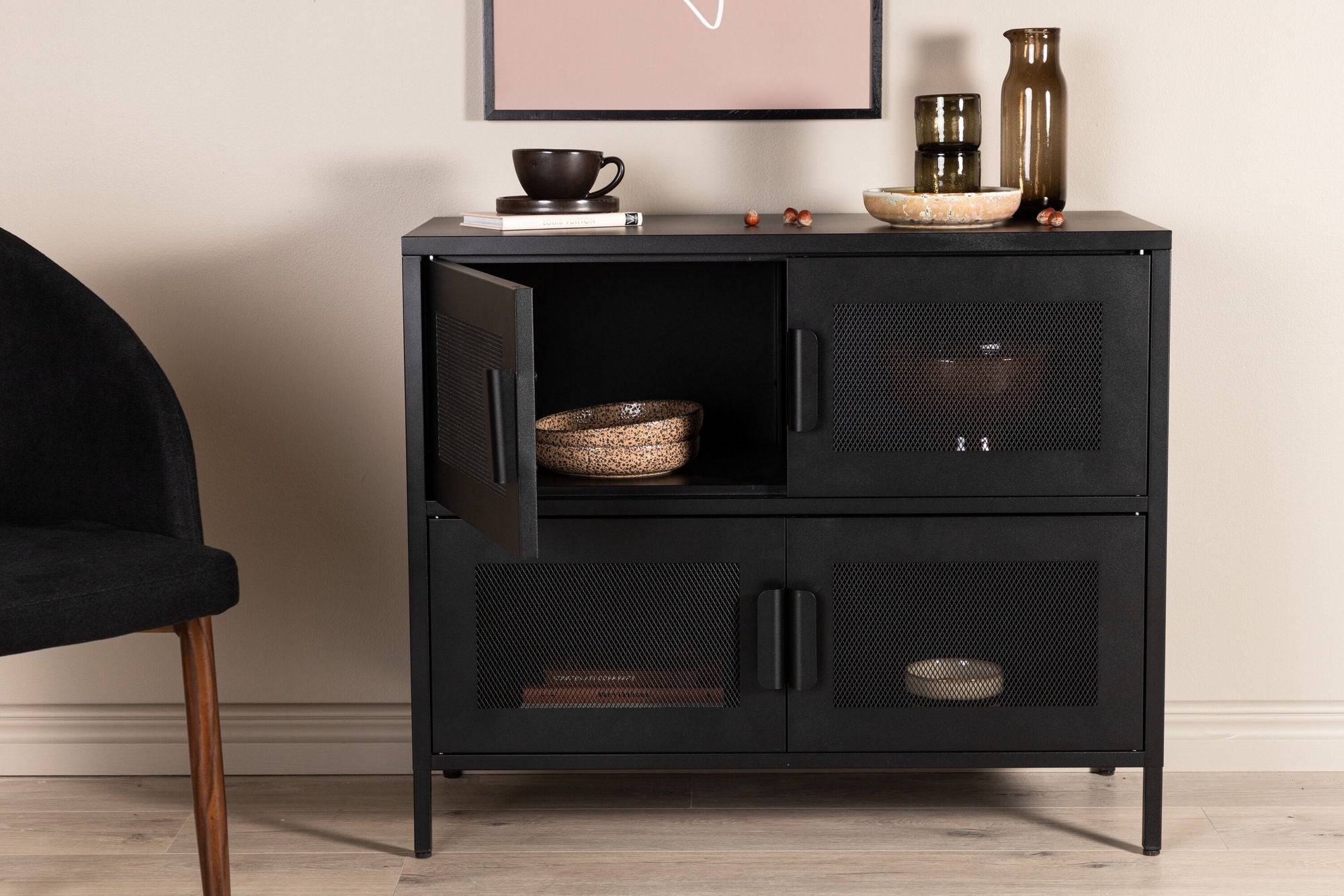 Kommode Nett 90cm mit Gittertüren - Schwarz-Kommoden-Venture Home-le canapé