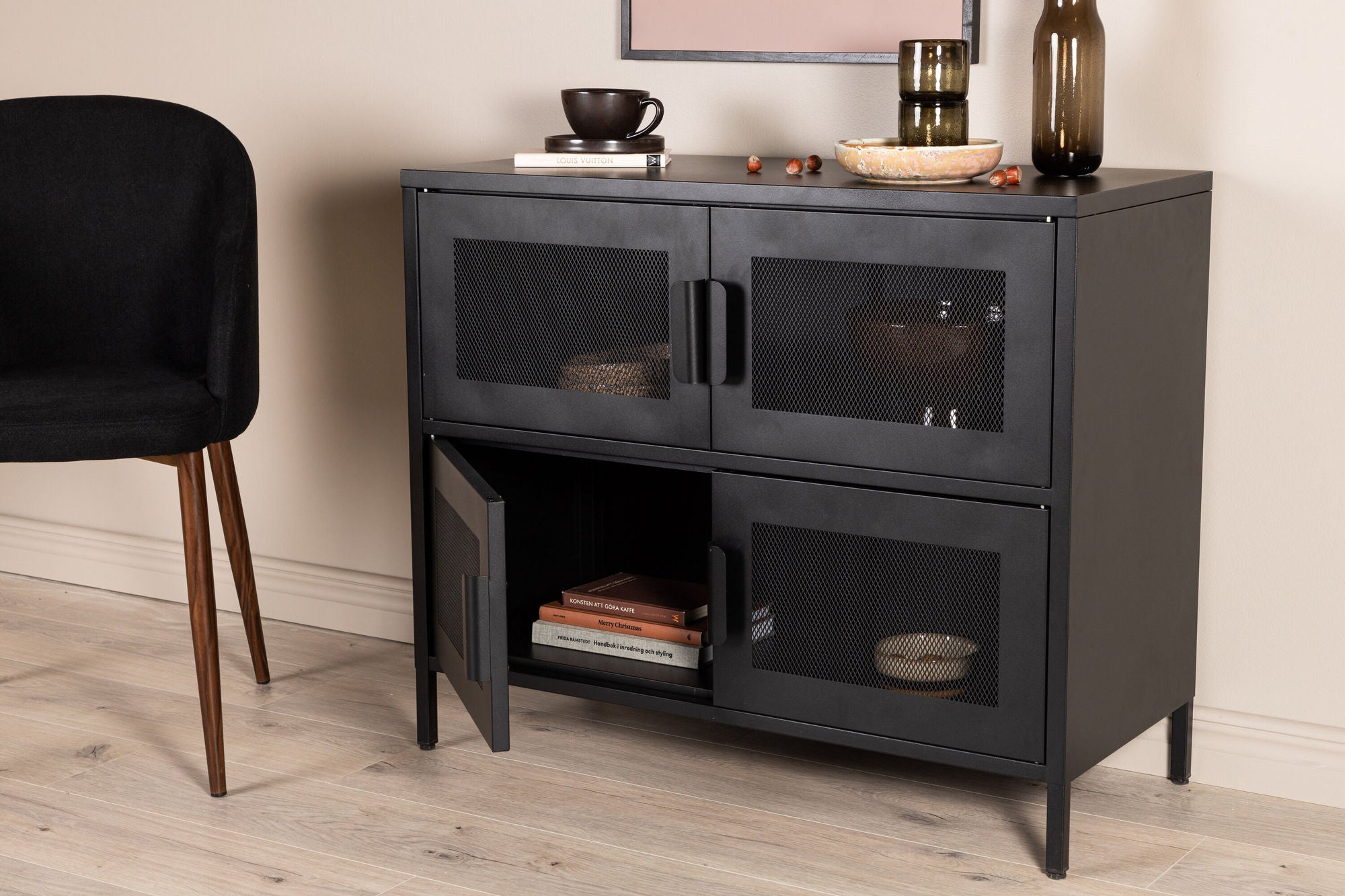 Kommode Nett 90cm mit Gittertüren - Schwarz-Kommoden-Venture Home-le canapé