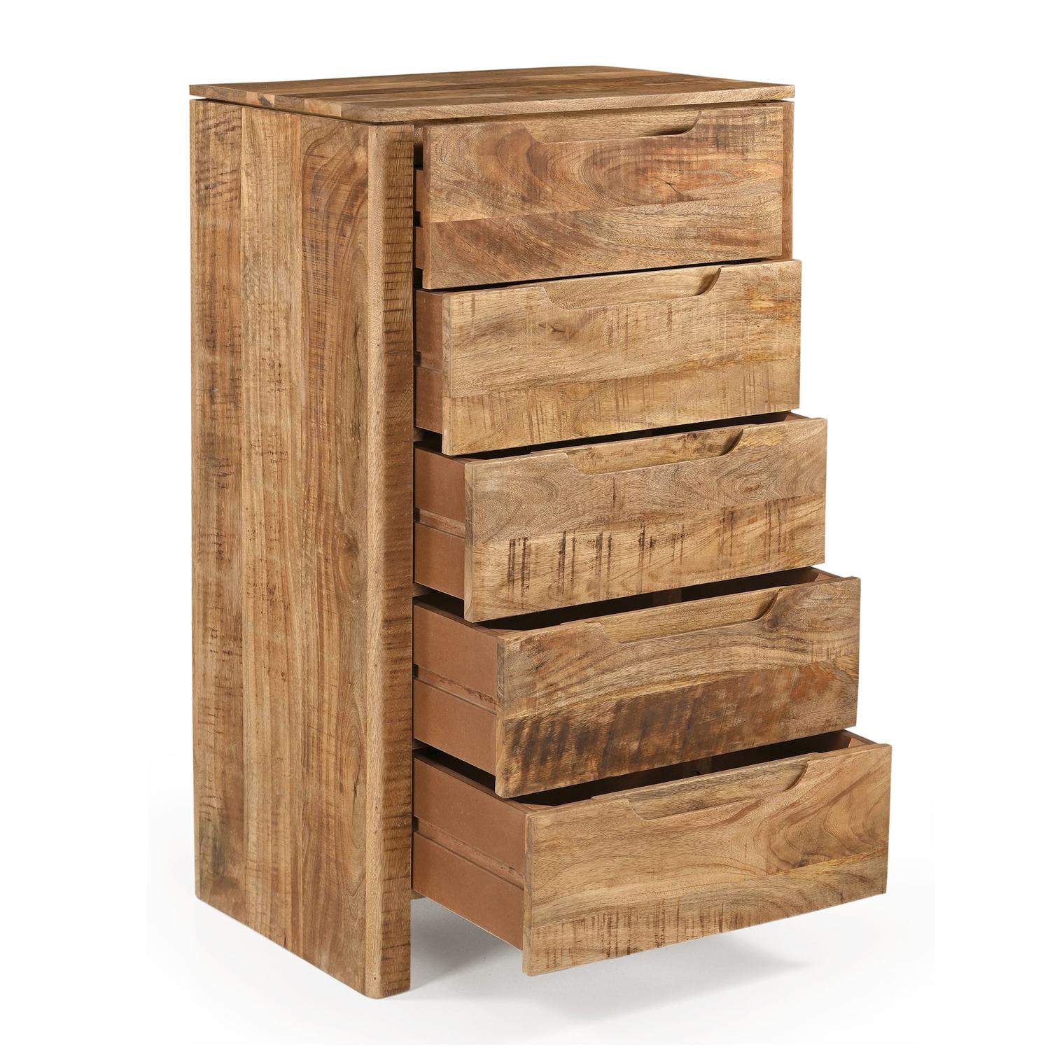 Kommode Sophie mit 5 Schubladen aus Mangoholz - Hellbraun-Kommoden-Benoa-le canapé