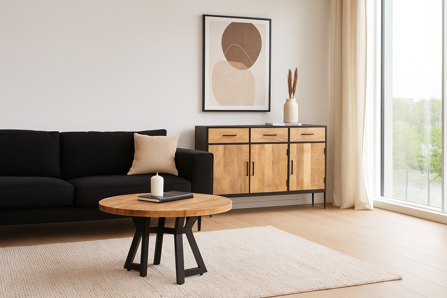 Kommode Sterre 145cm - Hellbraun/Schwarz-Kommoden-Benoa-le canapé
