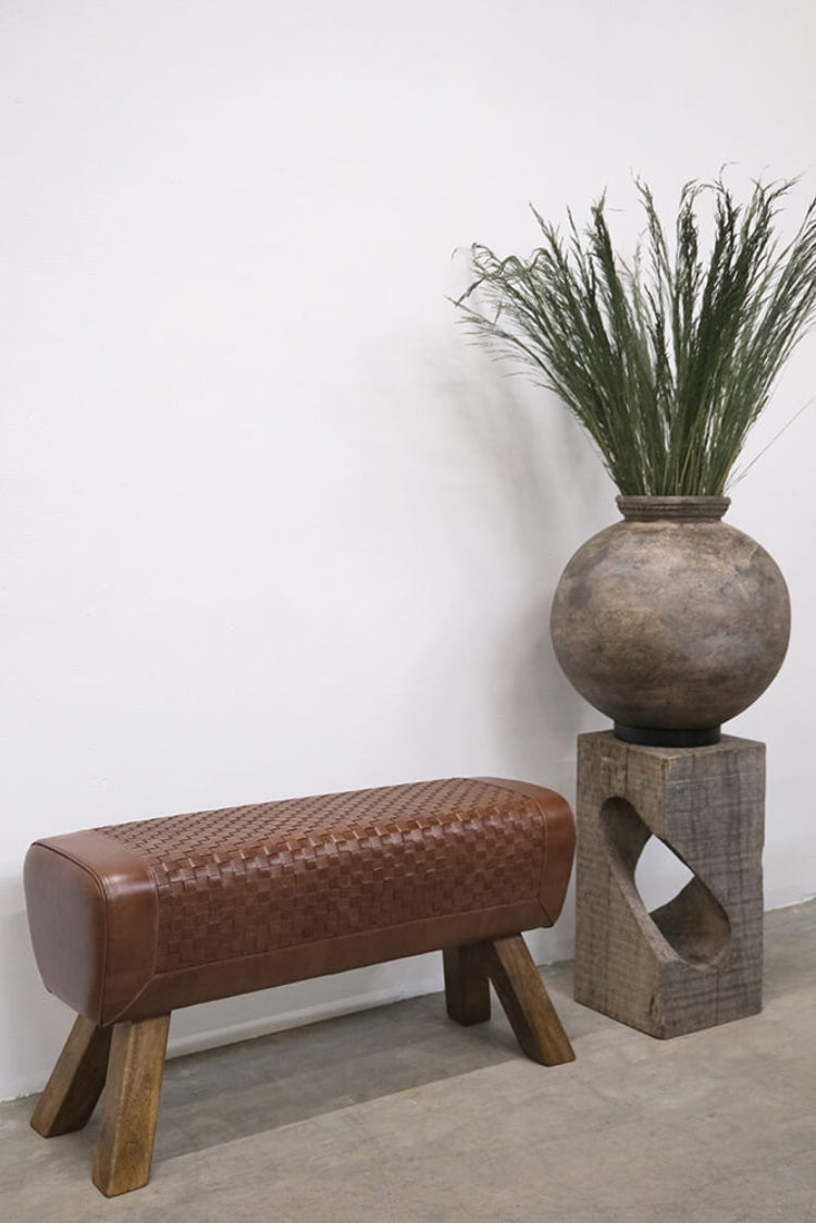 Bank Loui mit geflochtenem Büffelleder - Braun-Bänke-Trademark Living-le canapé