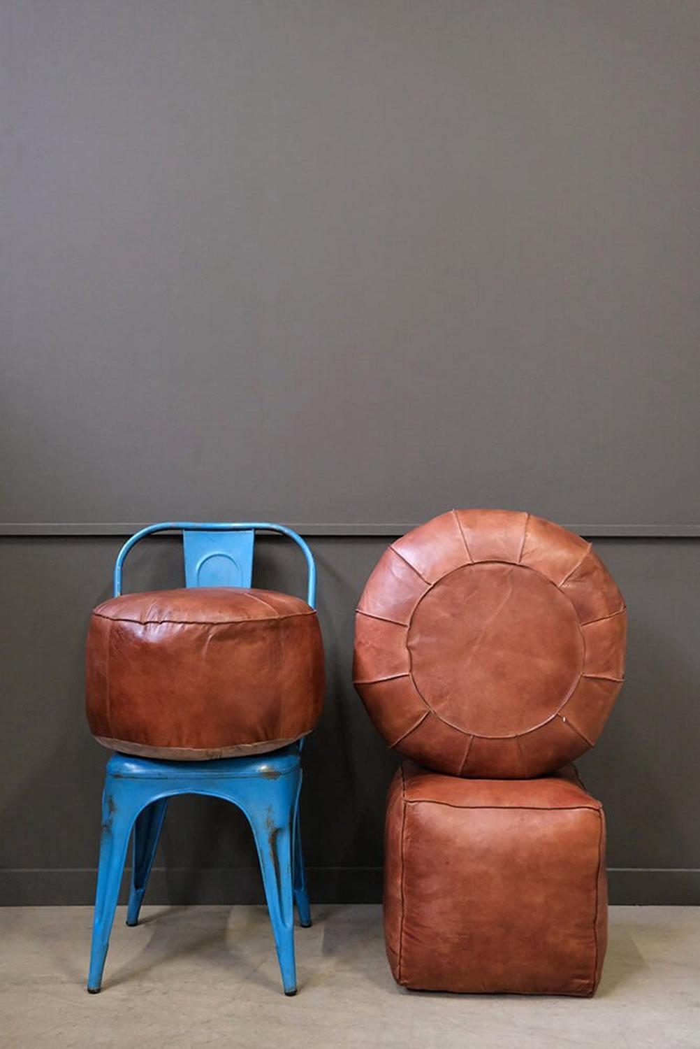 Lederpouf Alfredo rund - Antikbraun-Lederpoufs-Trademark Living-le canapé