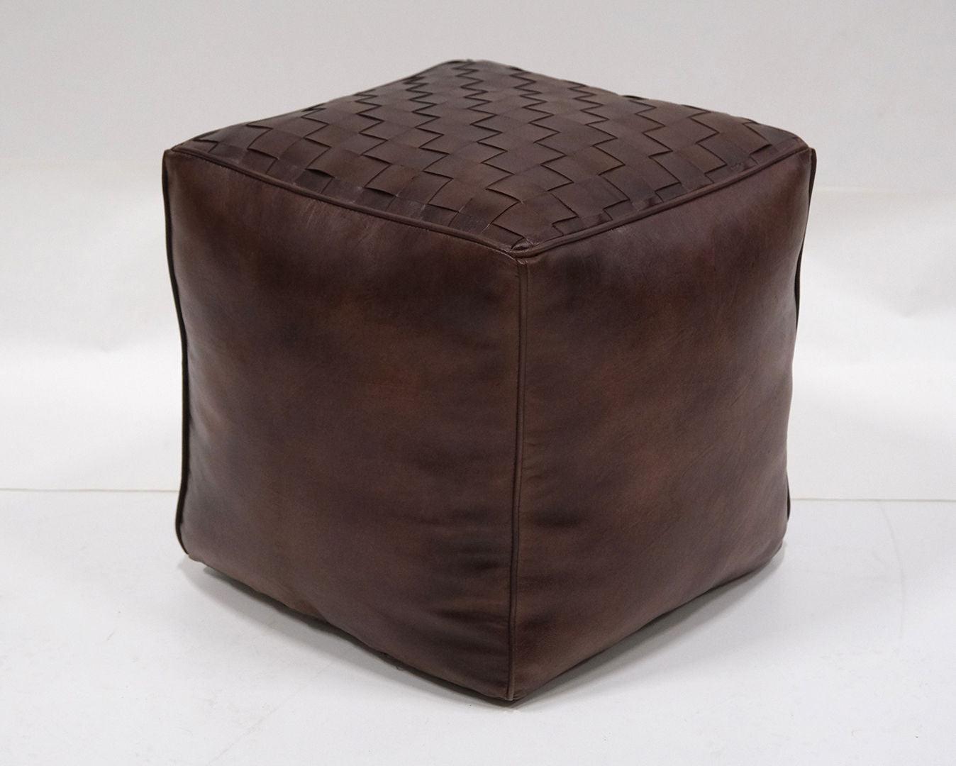 Lederpouf Ashok quadratisch aus Büffelleder - Dunkelbraun-Lederpouf-Trademark Living-le canapé