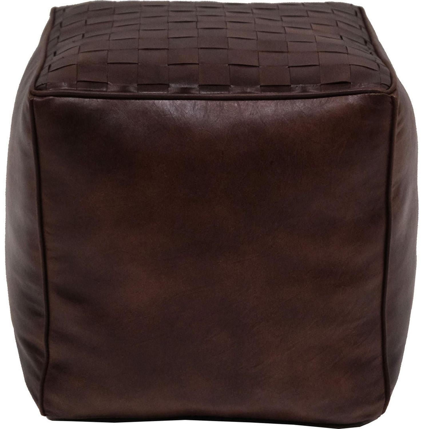 Lederpouf Ashok quadratisch aus Büffelleder - Dunkelbraun-Lederpoufs-Trademark Living-le canapé