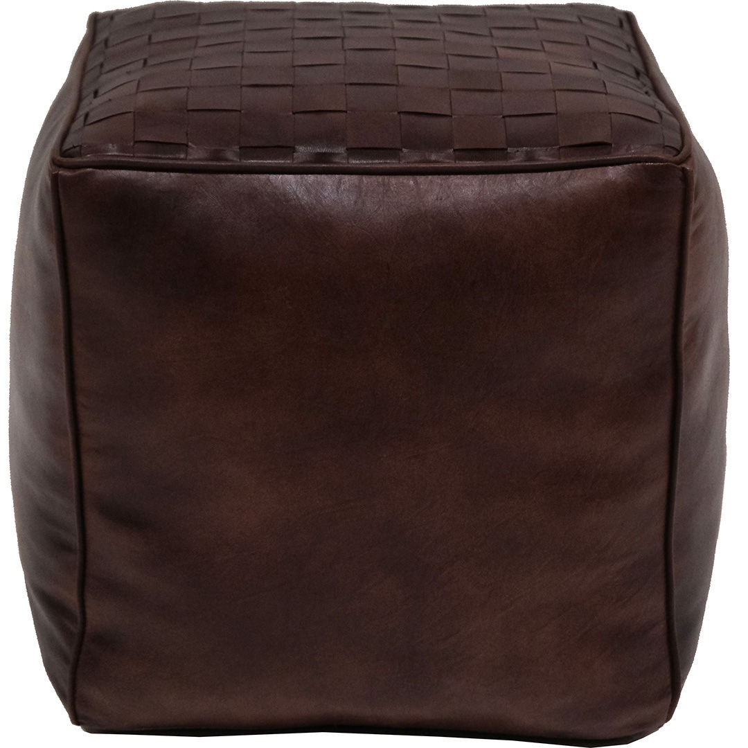 Lederpouf Ashok quadratisch - Dunkelbraunes BüffellederLederpouf