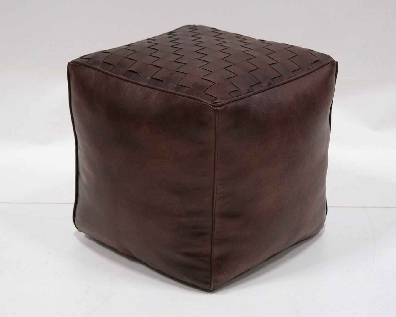 Lederpouf Ashok quadratisch - Dunkelbraunes BüffellederLederpouf