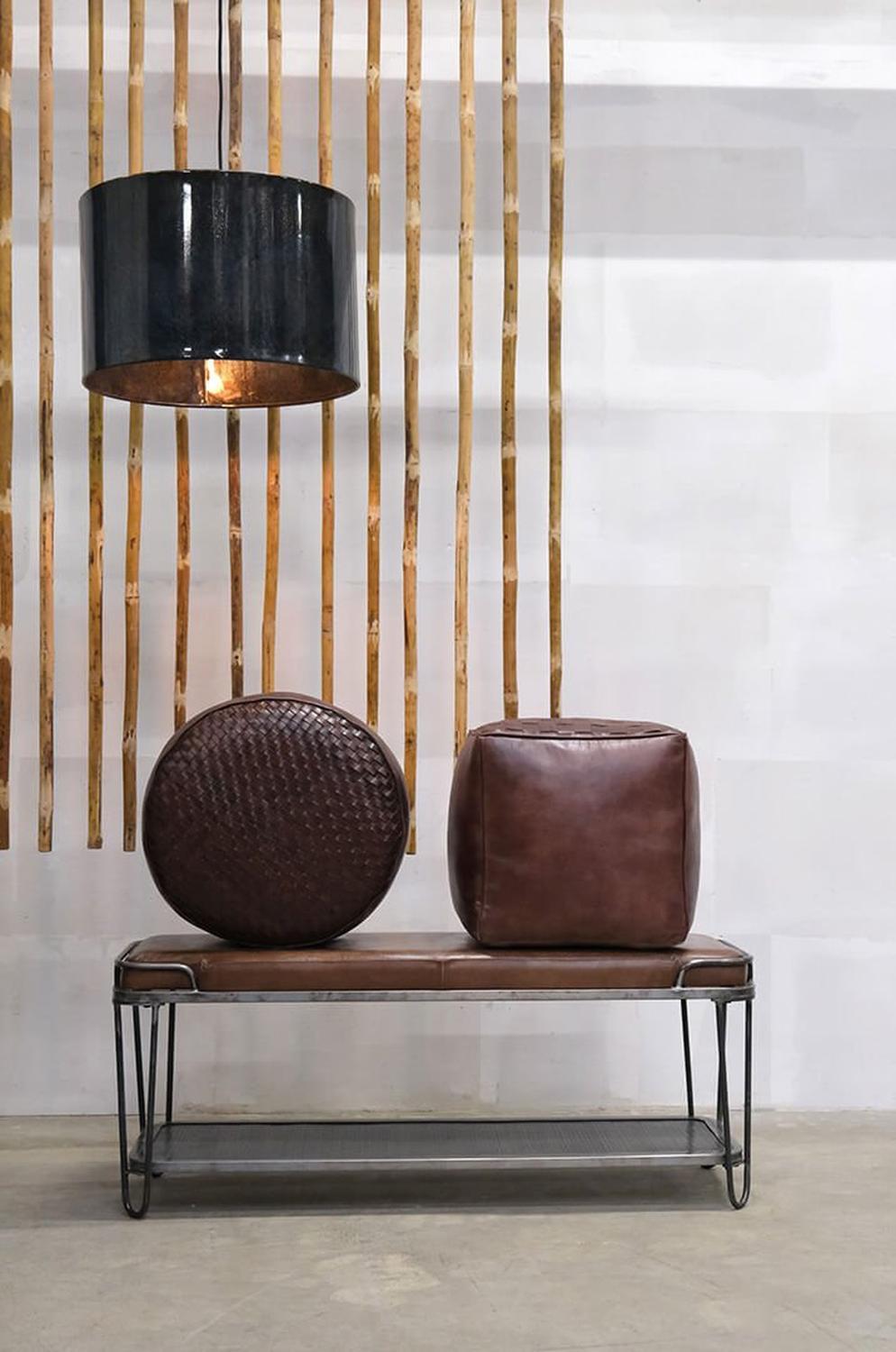 Lederpouf Ashok rund aus Büffelleder - Dunkelbraun-Lederpoufs-Trademark Living-le canapé