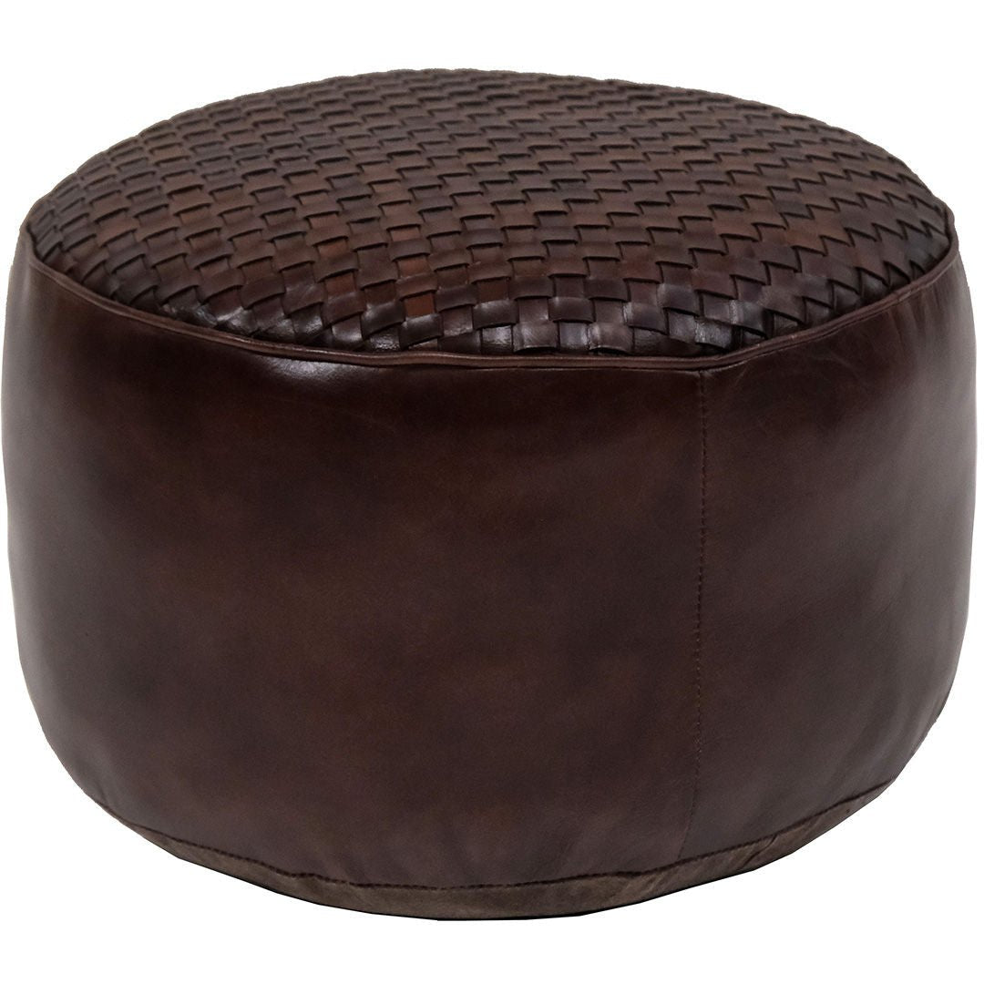 Lederpouf Ashok rund - dunkelbraunes BüffellederLederpouf