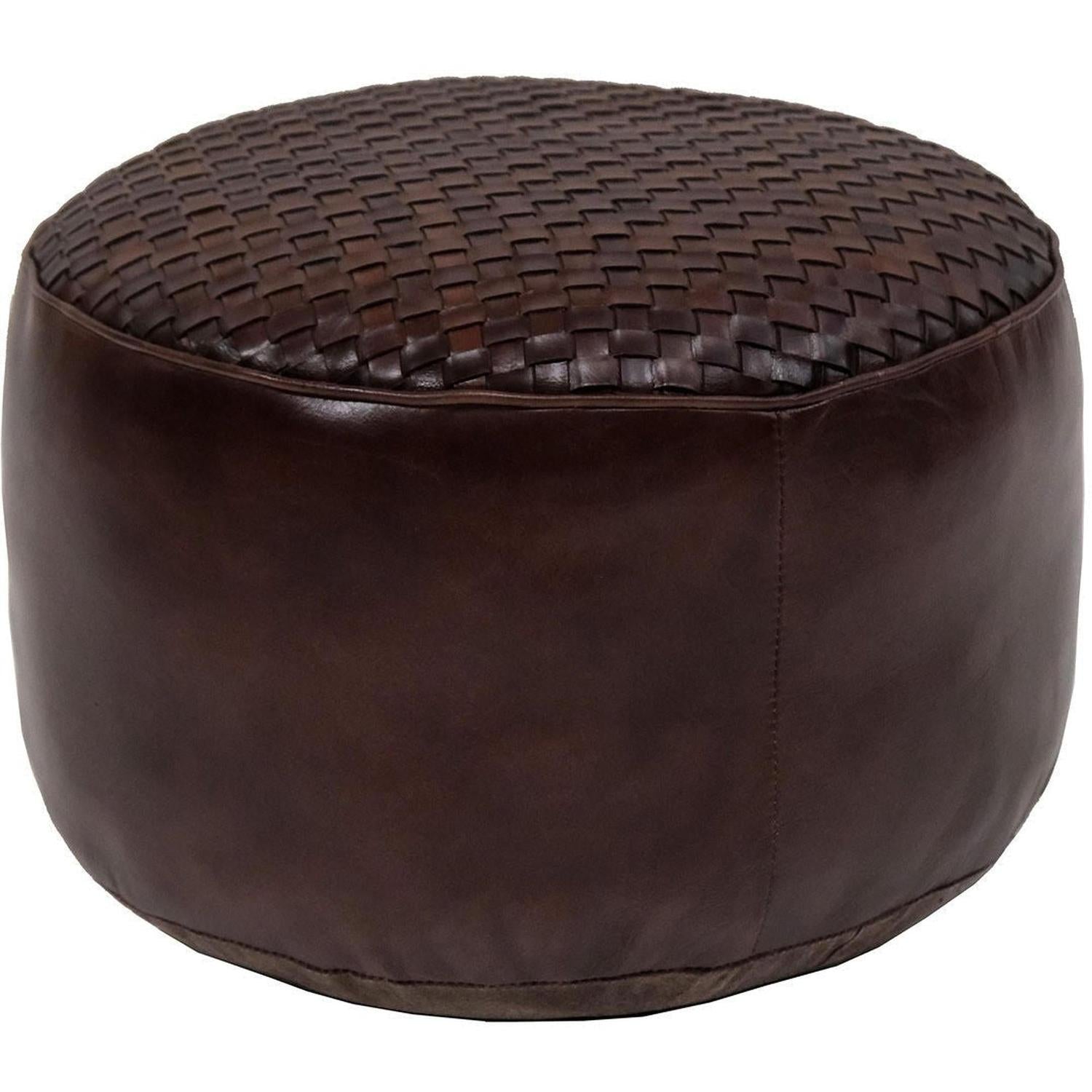 Lederpouf Ashok rund - dunkelbraunes BüffellederLederpouf
