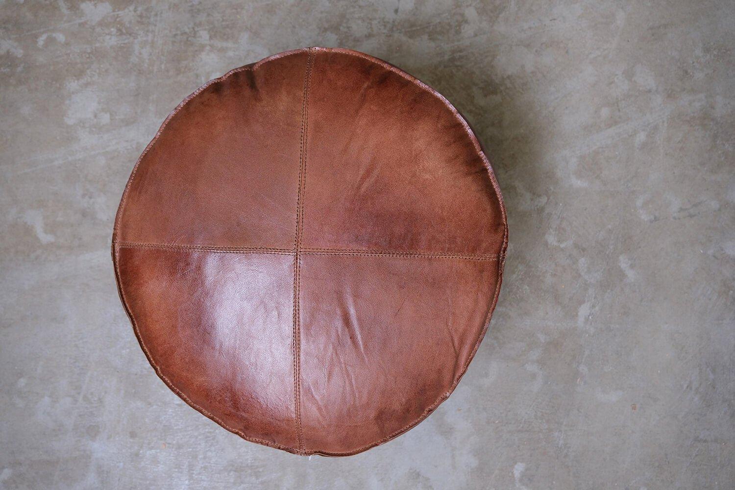 Lederpouf Markus rund - Braun-Lederpoufs-Trademark Living-le canapé