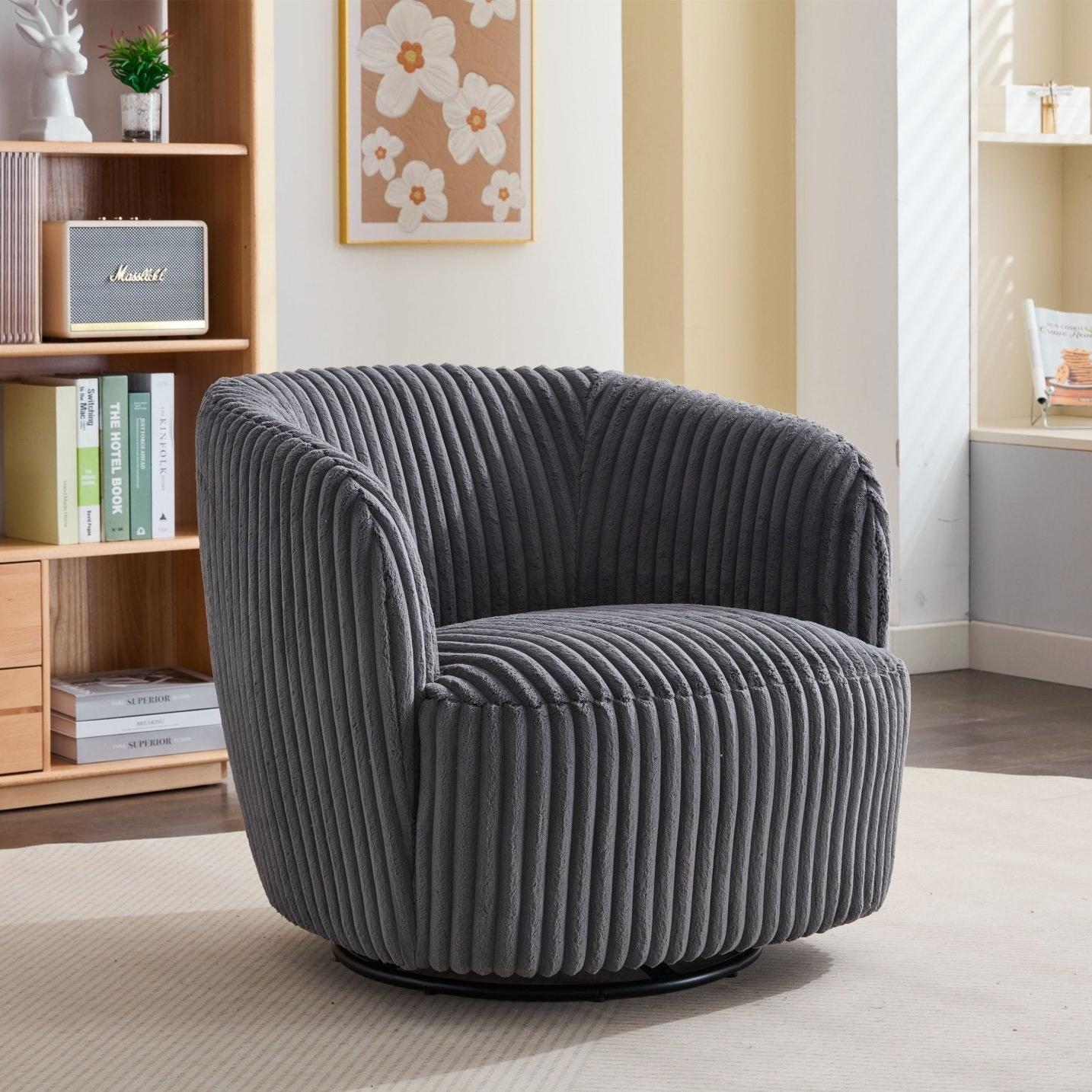 Loungesessel Alma aus Kord drehbar - Anthrazit-Loungesessel-le canapé-le canapé