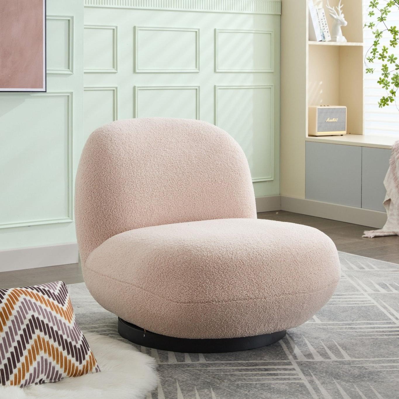 Loungesessel Emma mit Drehfunktion aus Teddy Bouclé - Beige Loungesessel