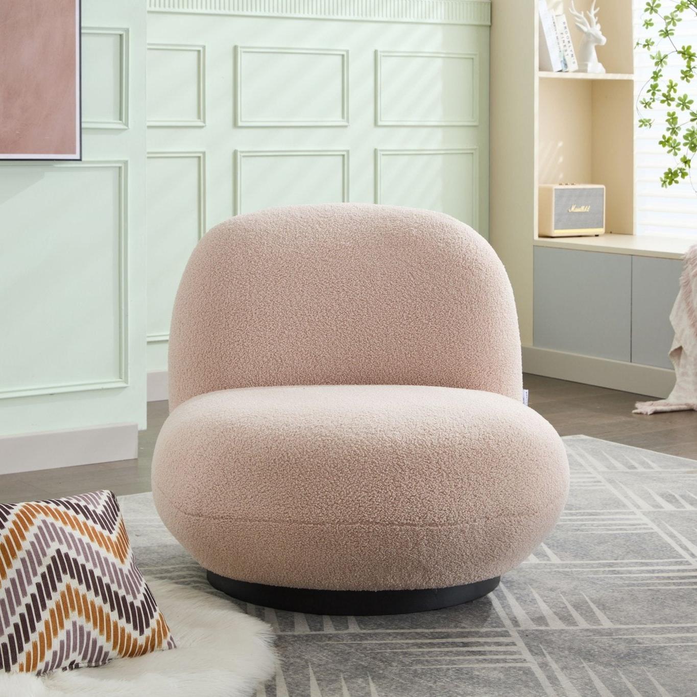 Loungesessel Emma mit Drehfunktion aus Teddy Bouclé - BeigeLoungesessel