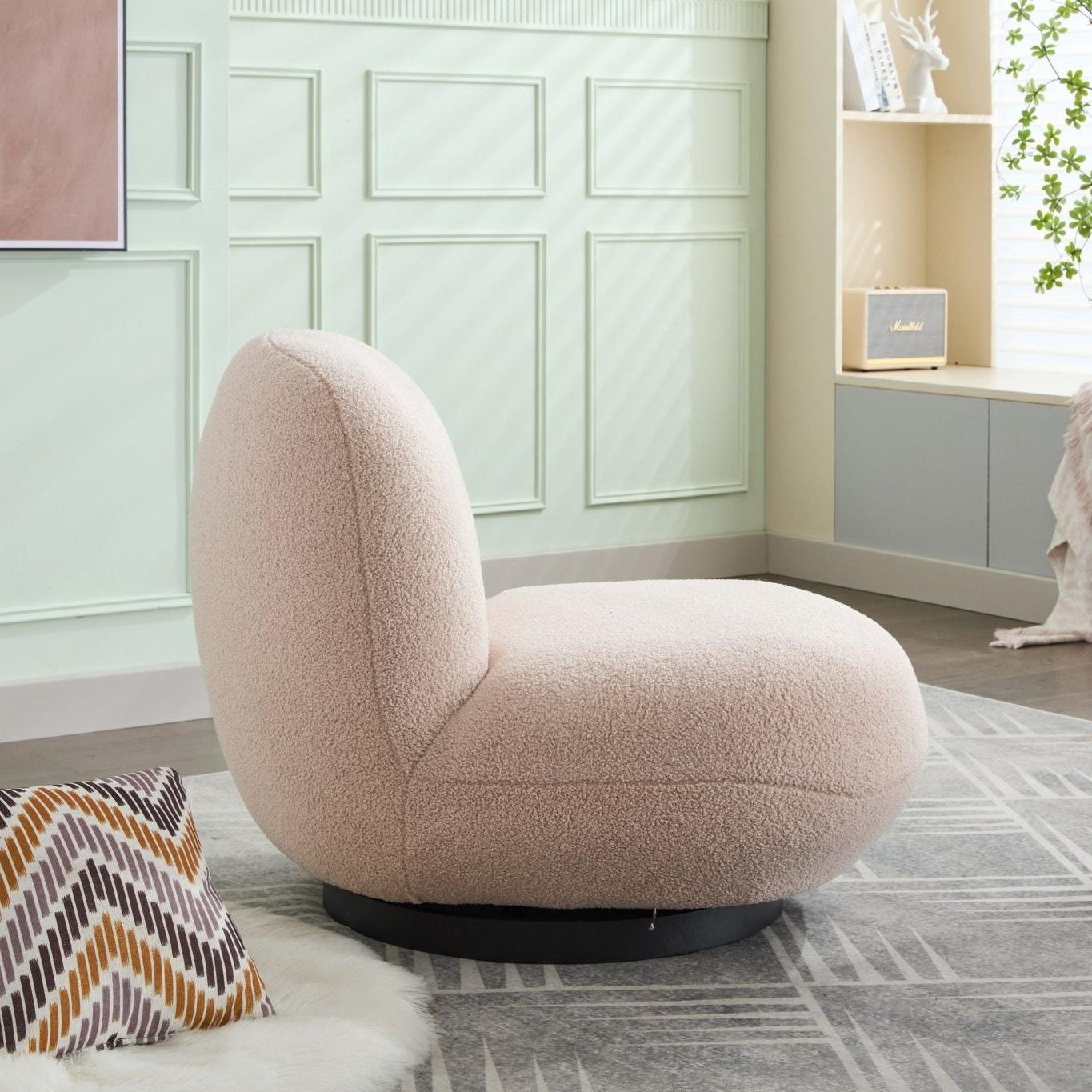 Loungesessel Emma mit Drehfunktion aus Teddy Bouclé - BeigeLoungesessel